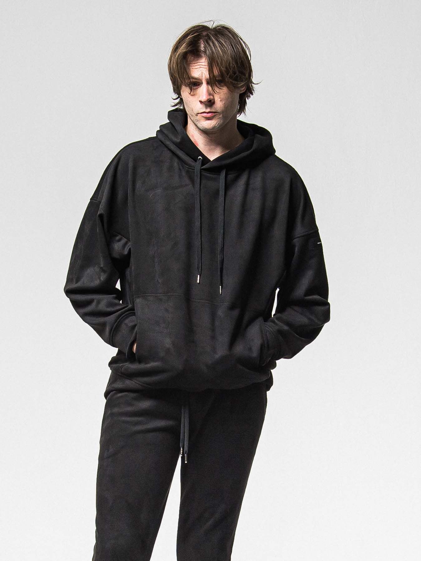 【予約品 8月31日(日) 締切】SUEDE LOOSE HOODIE / スウェード ルーズフーディ / ブラック