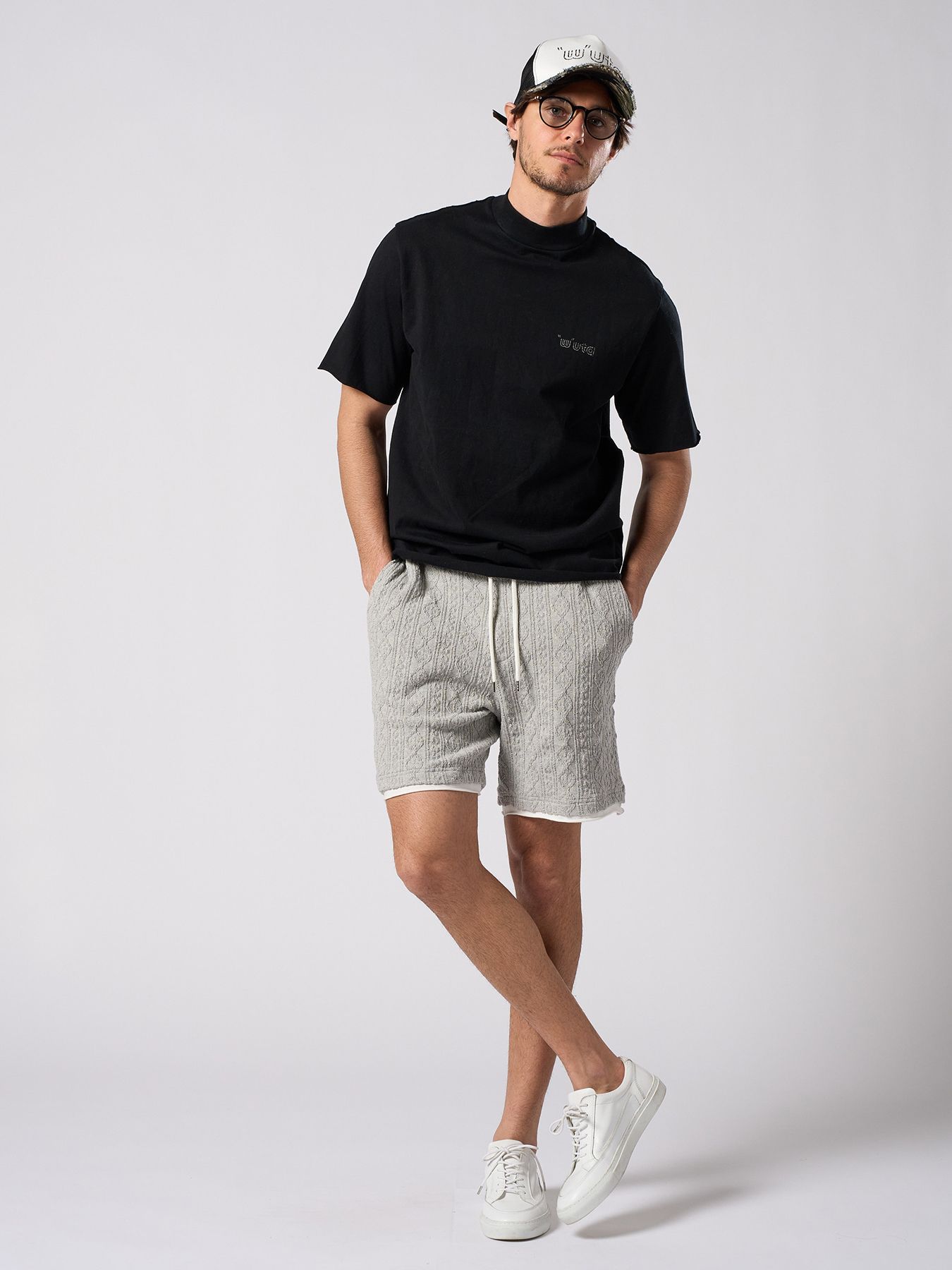 【予約品 1月25日(日) 締切】muta × wjk collection：cut-off mock S/S (printed) / カットオフ モックネック ショートスリーブ / ディープブラック