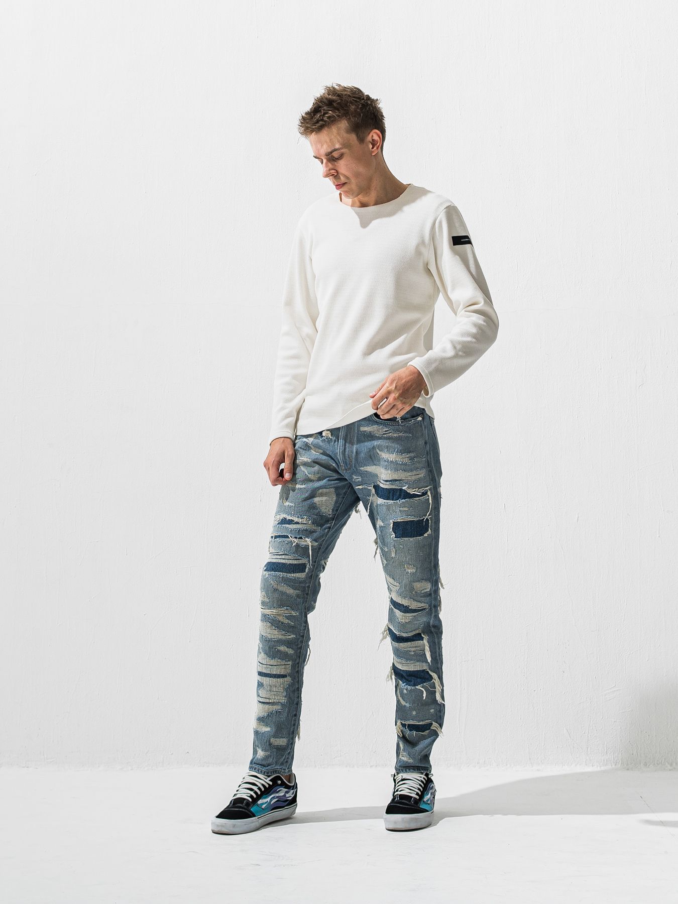 【予約品 9月6日(日) 締切】VELOURS FLEECE NEO THERMAL / 裏起毛 ハニカムサーマル ロングスリーブTシャツ / ホワイト