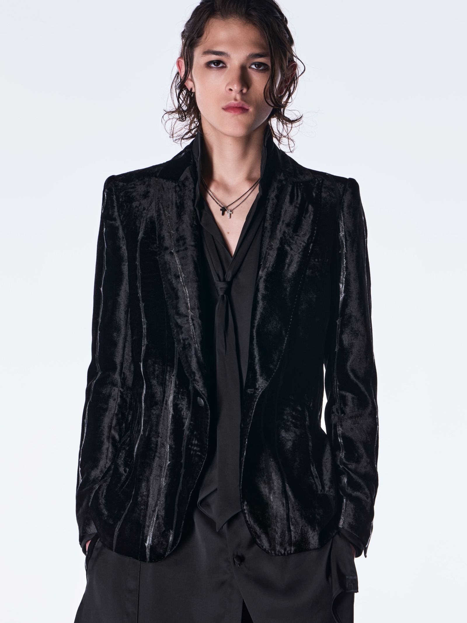 【予約品 6月29日(月) 締切】Vintage Satin Stand Collar Shirt / スタンドカラー シャツ / ブラック