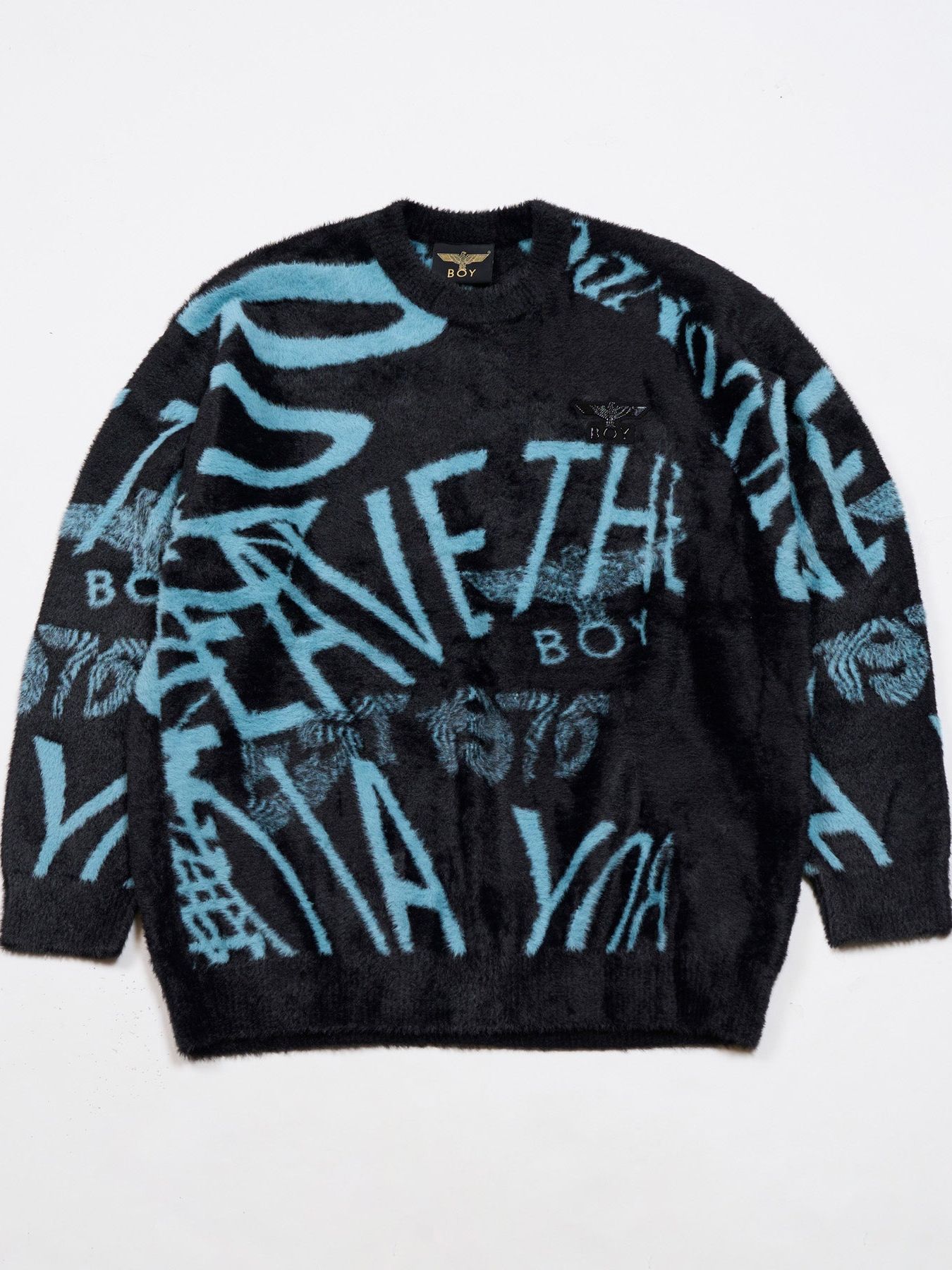 ”LEAVE THE BOY ALONE" SHAGGY JACQUARD KNIT / ジャガードニット / ブラック