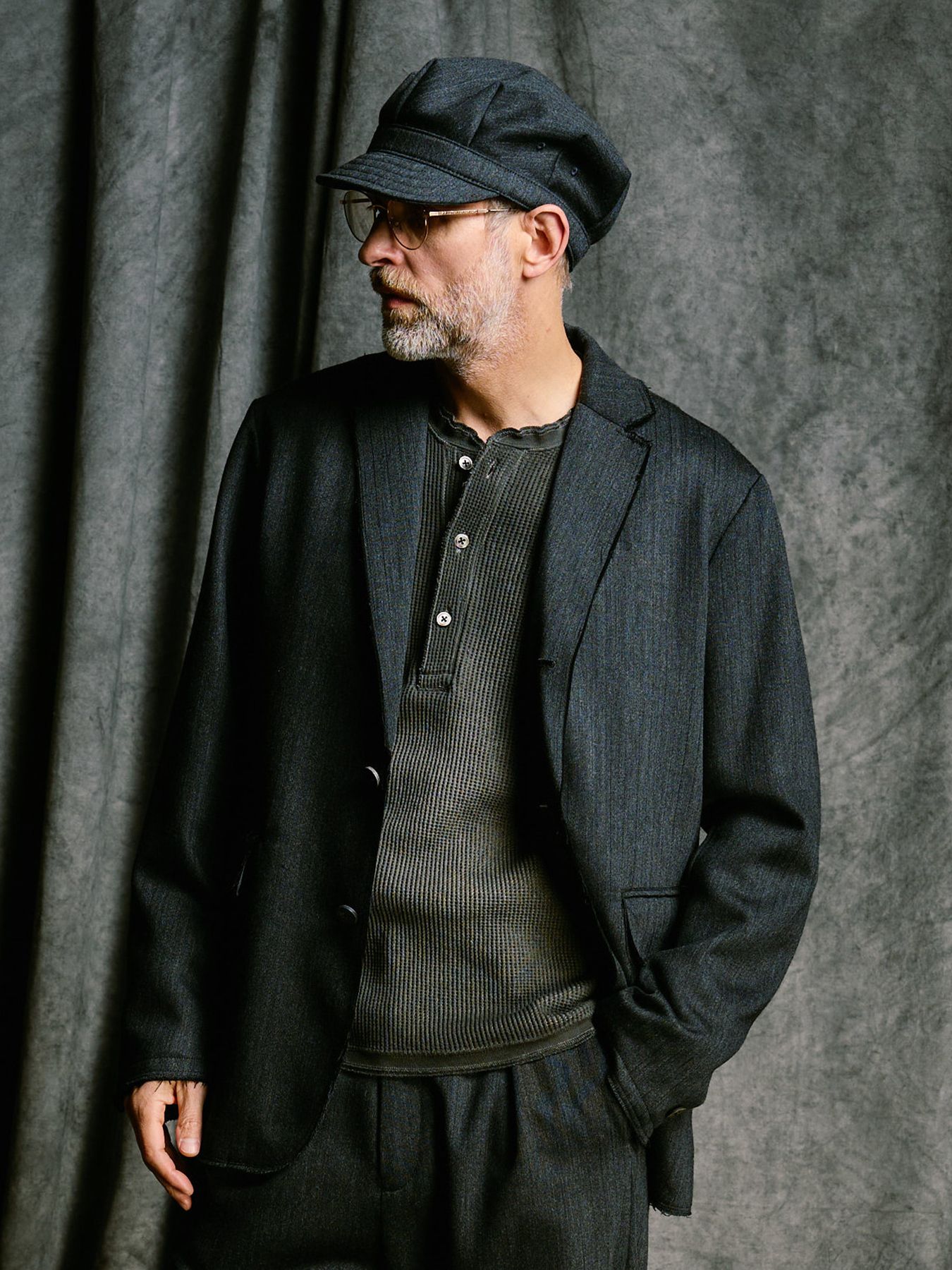 【予約品 4月19日(日) 18時締切】venetian stripe single jacket / ヴェネツィアン ストライプ シングルジャケット / チャコール