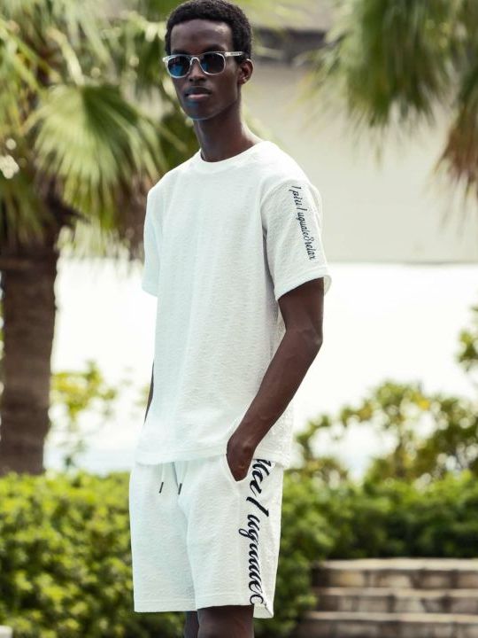 クレープニットロゴ半袖Tシャツ / ホワイト