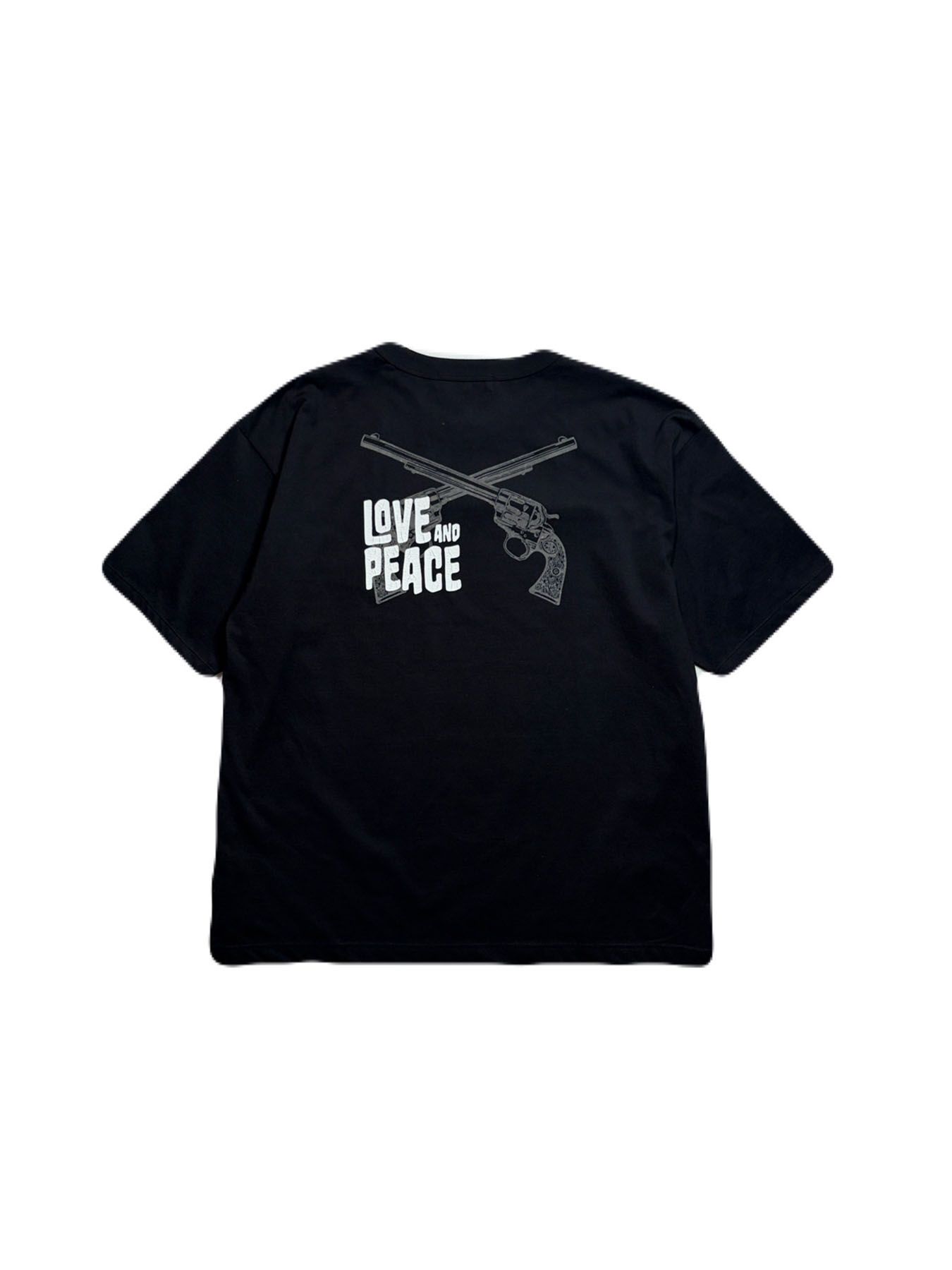 【予約品 3月9日(月) 18:00 締切】ORG/CO S/TEE LAP/GUN / クロスガン LOVE and PEACE オーガニックコットン Tシャツ / ブラック