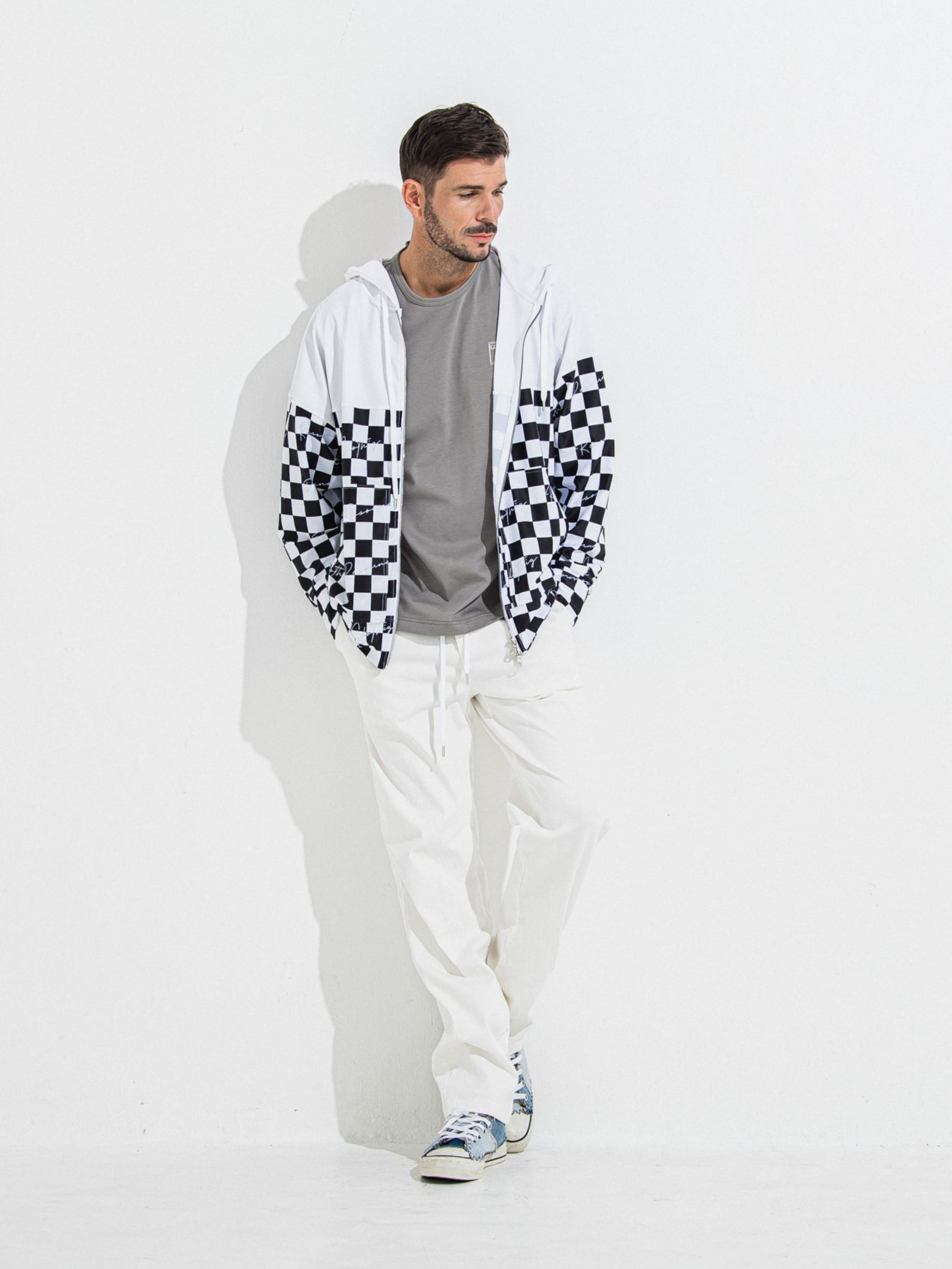【予約品 】RASH OVER ZIPUP HOODIE / ラッシュガード オーバーサイズジップアップパーカー / チェッカーフラッグ