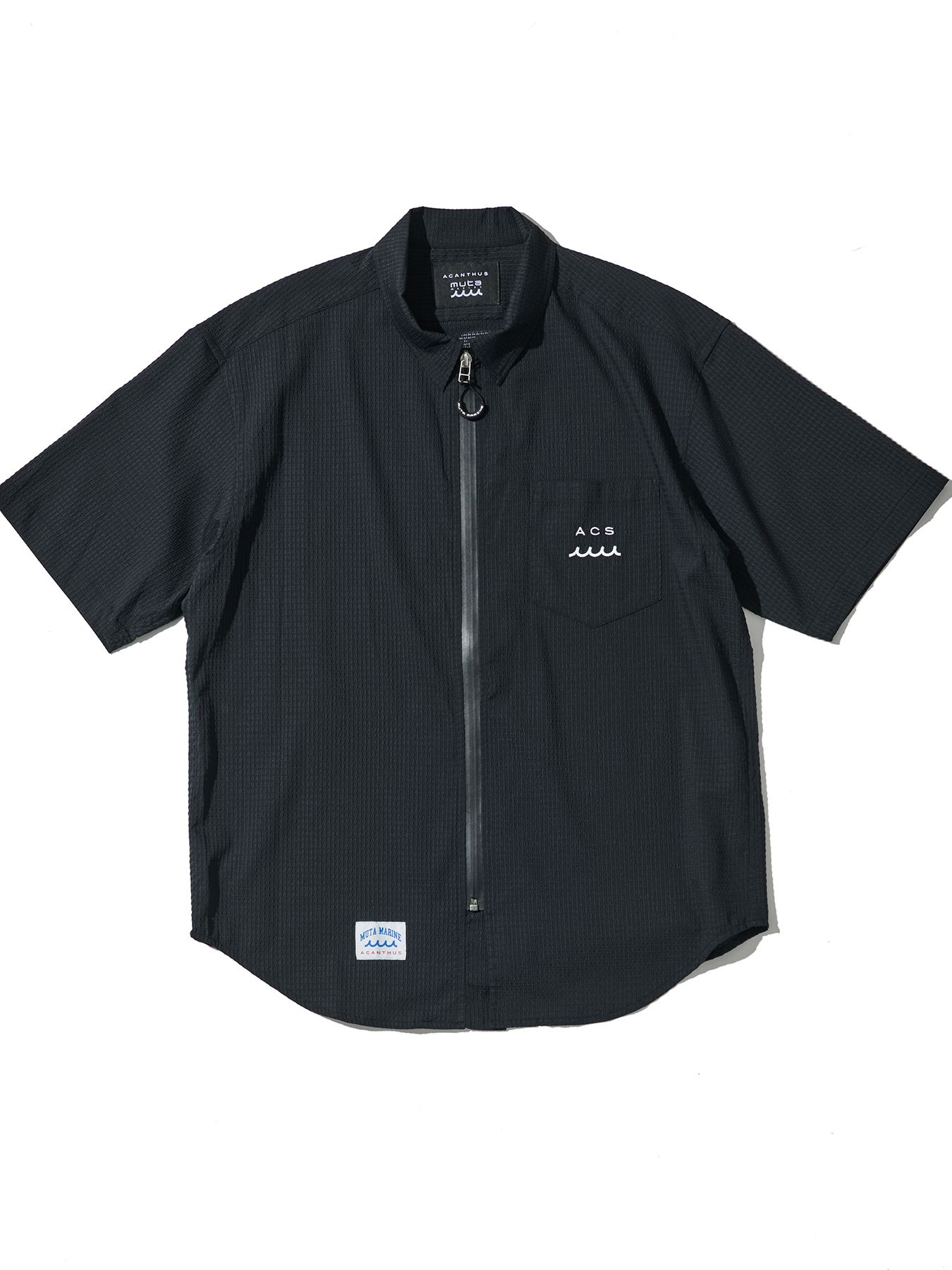 【予約品 10月9日(木) 締切】muta Dot Air(R) Zip Up S-S Shirt / ZIP半袖シャツ / ブラック【Acanthus × muta MARINE】