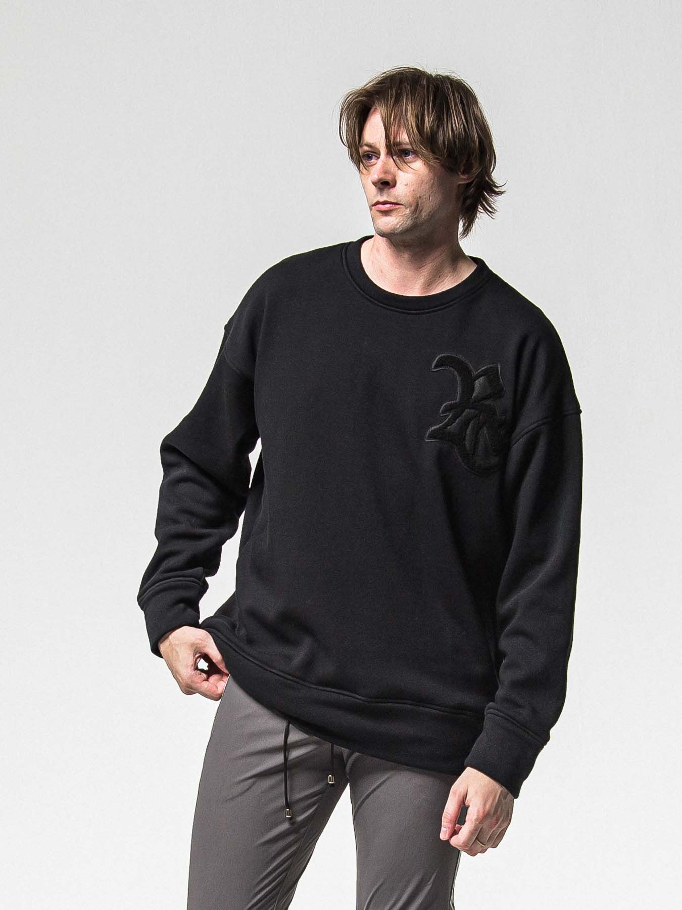 【予約品 8月31日(日) 締切】RC CHENILLE VELOURS FLEECE DROP TRAINER / RCサガラ刺繍ワッペン ベロアフリース ドロップショルダートレーナー / ブラック