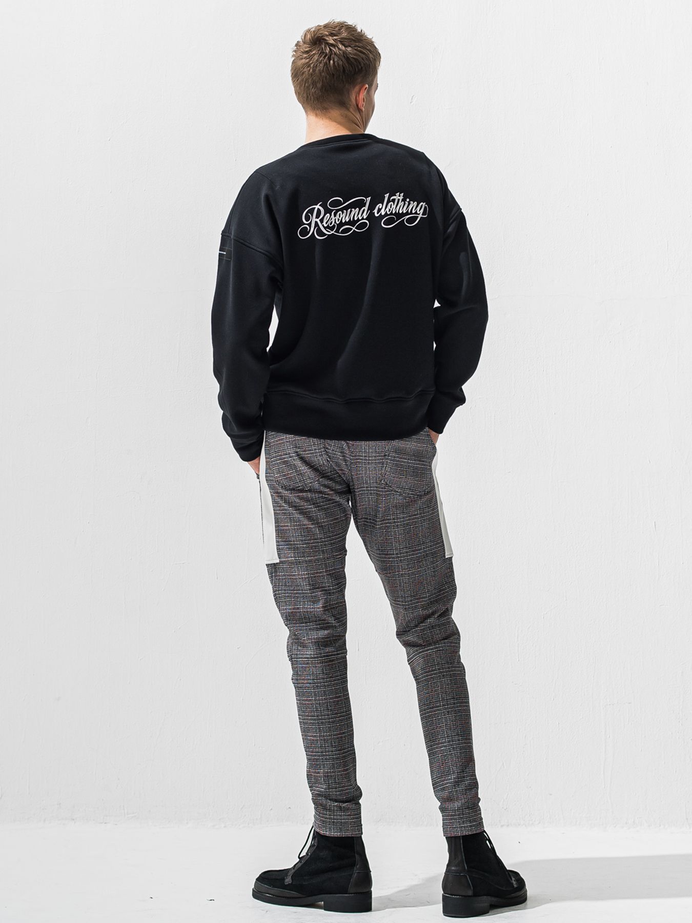 【予約品 9月6日(日) 締切】PIN ST RC VELOURS FLEECE DROP TRAINER / ピンストライプロゴ 裏起毛 ルーズトレーナー / ブラック