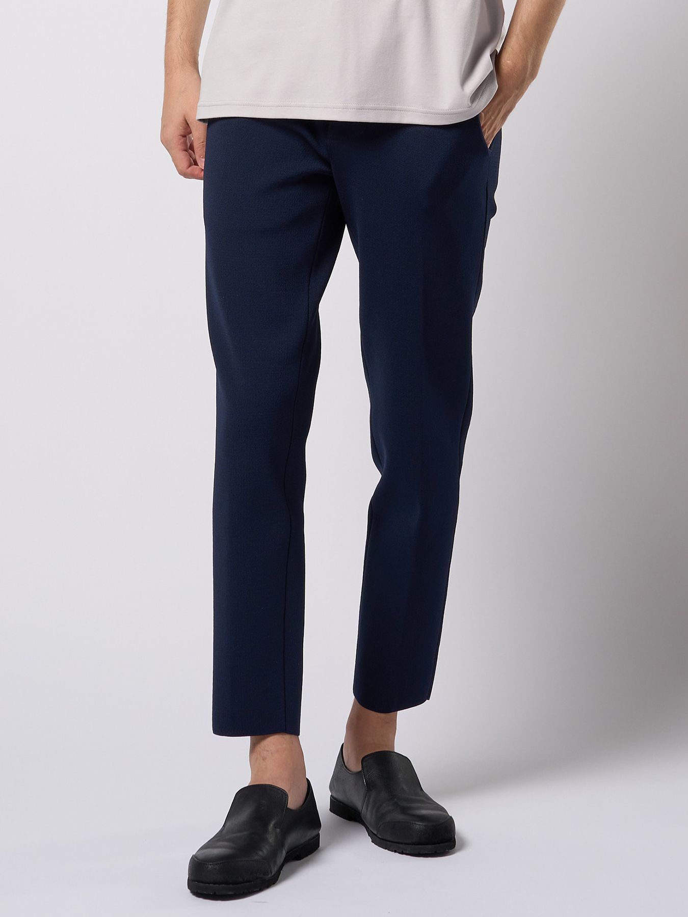 【予約品 9月23日(火) 締切】function knit easy slacks (jacquard check) / ファンクションニットイージースラックス (ジャガードチェック) / ネイビーチェック
