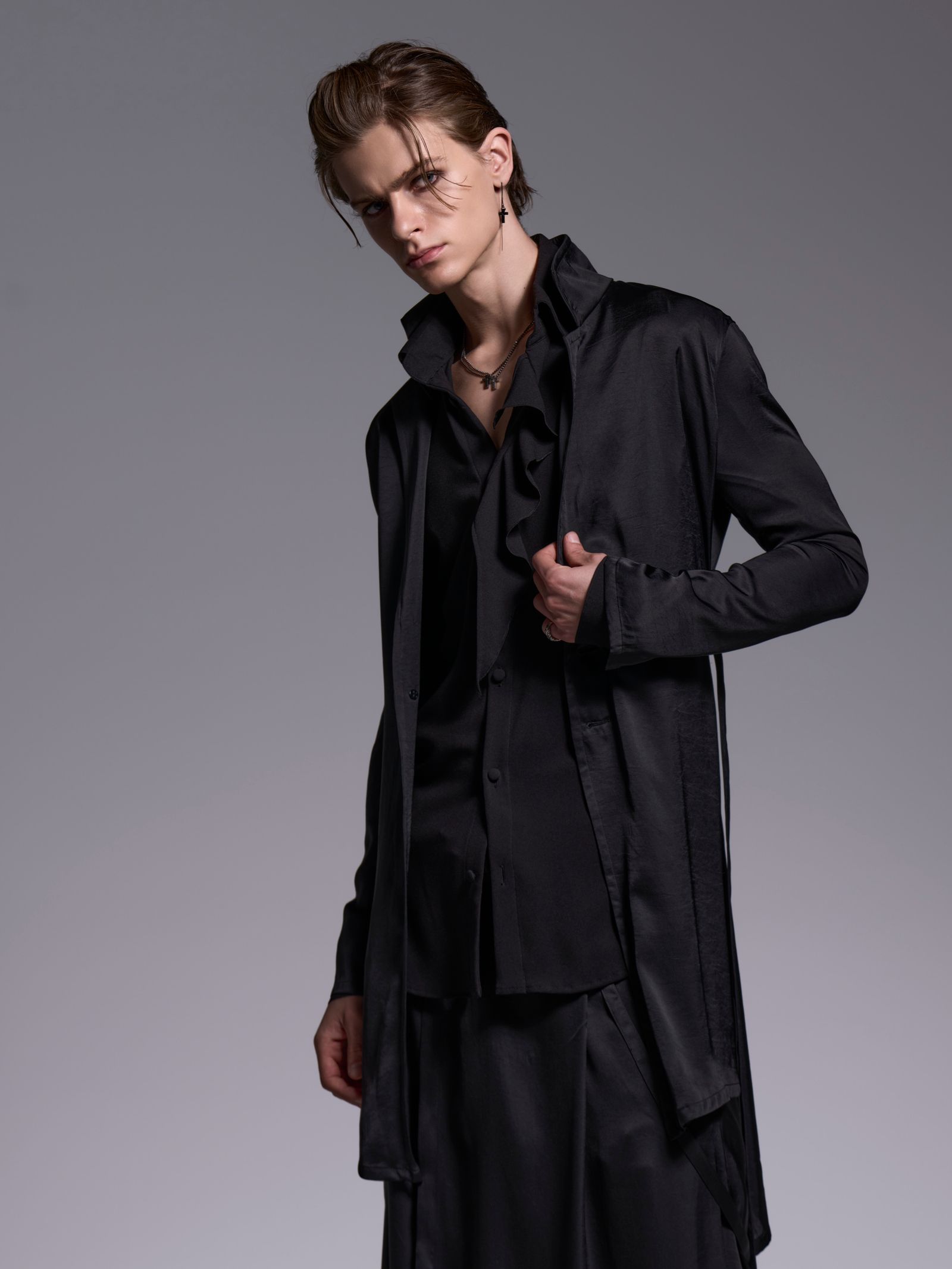 【予約品 1月4日(日) 締切】Lace Up Single Frill Shirts / レースアップ シングル フリルシャツ / ブラック