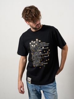 【予約品 10月16日(木) 締切】5.6ozコットン天竺  メッセージスター箔プリント SSシャツ / ブラック