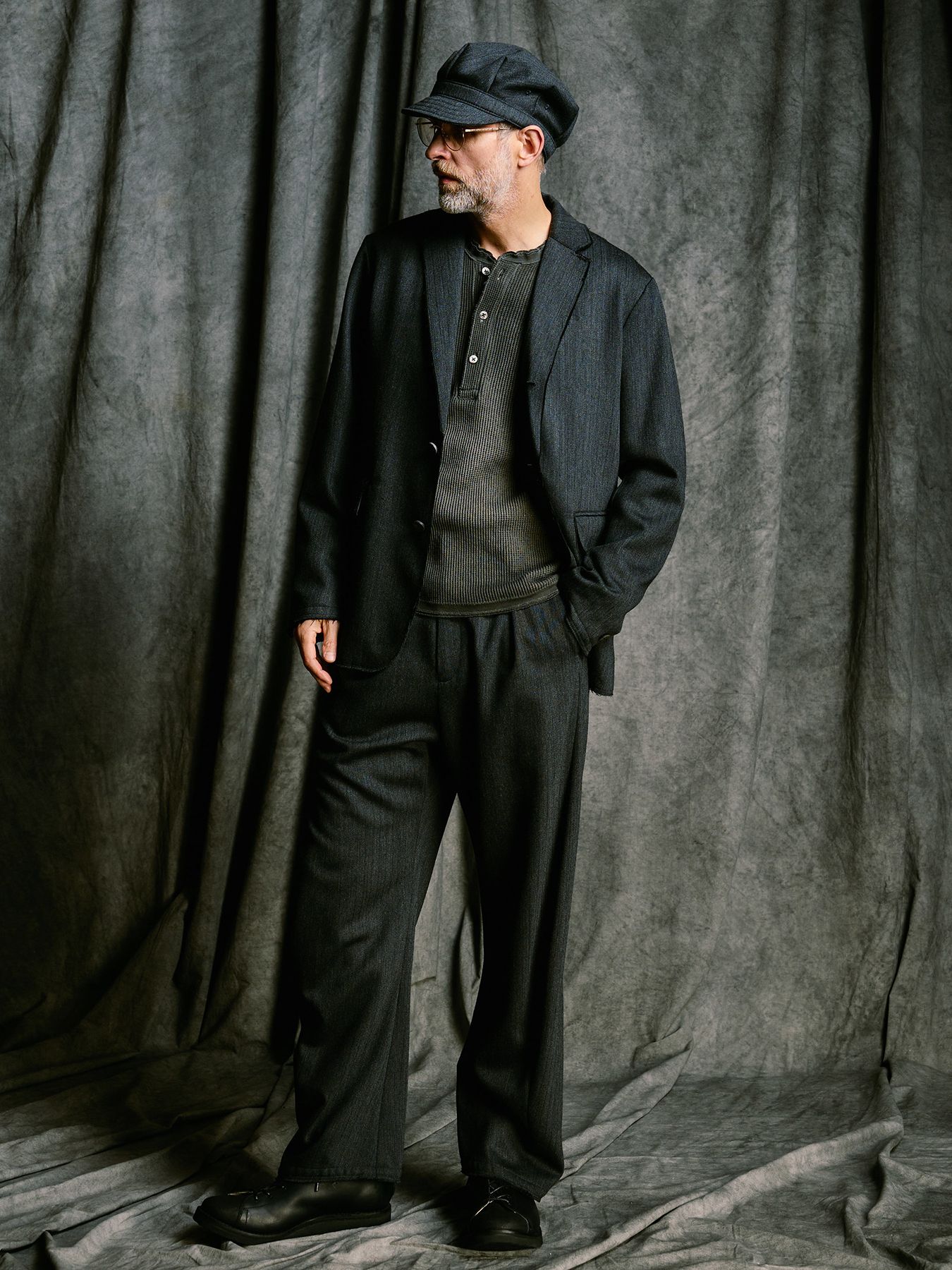 【予約品 4月19日(日) 18時締切】venetian stripe engineer cap / ヴェネツィアン ストライプ エンジニアキャップ / チャコール