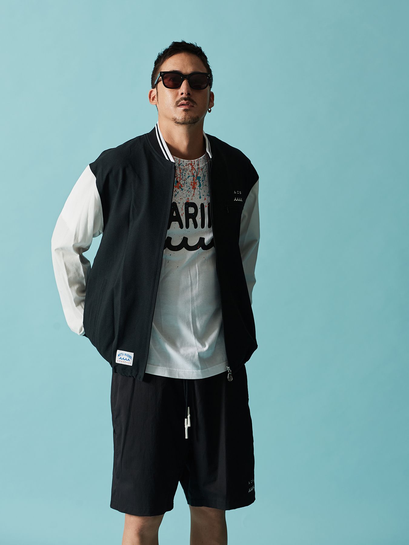【予約品 10月9日(木) 締切】muta Dot Air(R) Ventilation Jacket / リブブルゾン / ブラック×ホワイト【Acanthus × muta MARINE】