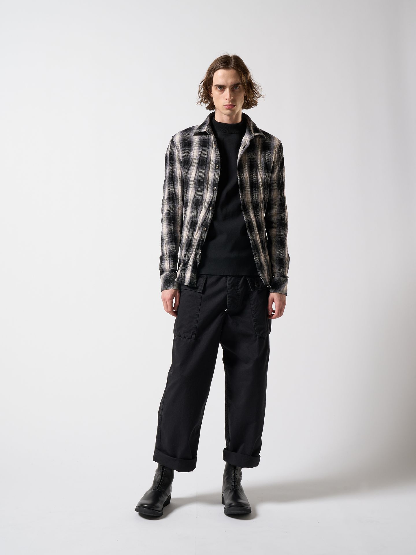 【予約品】 twist wrinkle check / シャツ / ブラック