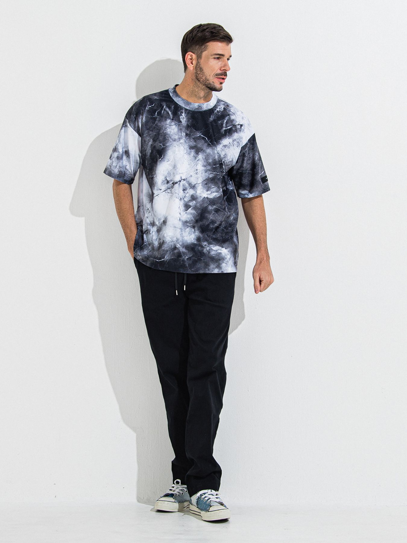 MARBLE RASH OVER T / ラッシュガード マーブルオーバーサイズTシャツ / ブラック