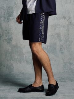 【予約品 1月25日(日) 締切】bandana print panel shorts / バンダナプリントパネル ショーツ / ネイビー