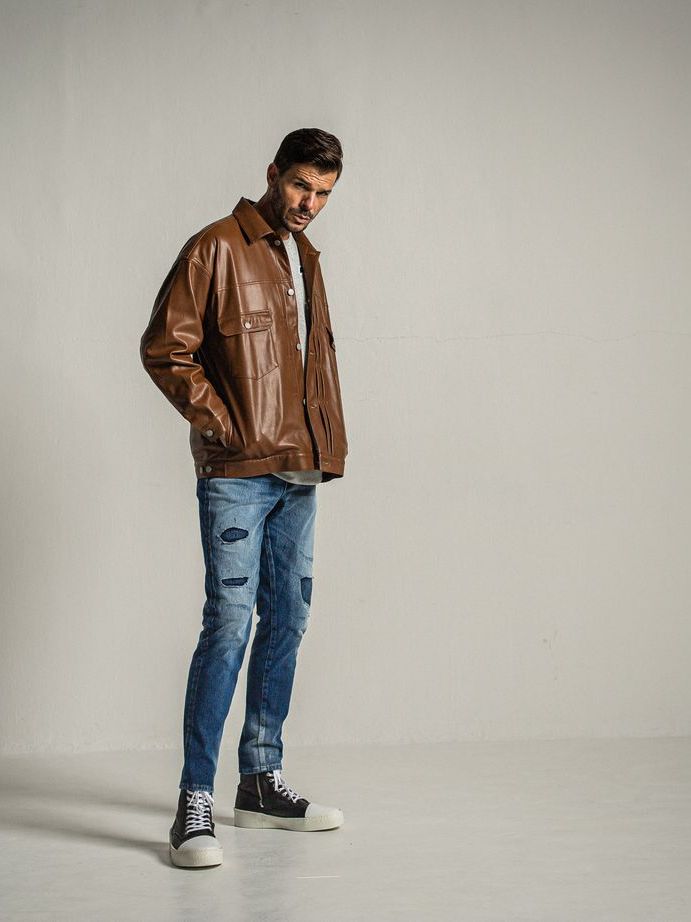 《予約9月1日18時締め》 LEATHER OVER 2ND G  / エコレザーGジャン / キャメル