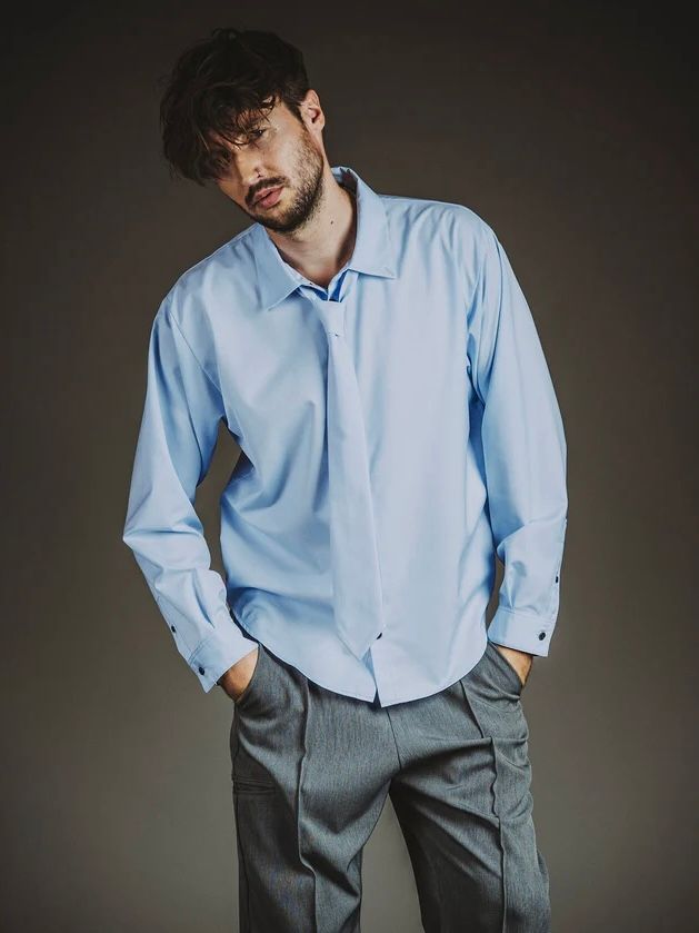 共生地ネクタイ付シャツ サックス  【NOID.】