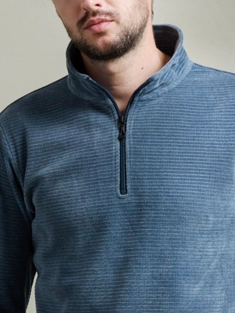 モールブロックチェックスタンドハーフジッププルオーバー / ブルー【HIDEAWAYS BLACK】