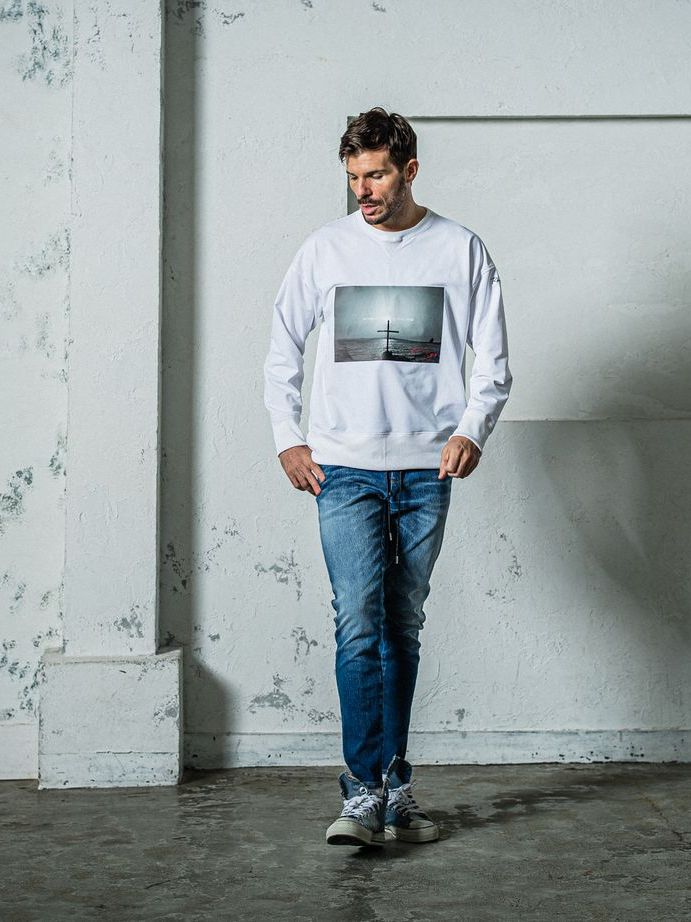 《予約11月17日19時締め》 EX sweat Photo drop trainer / トレーナー / ホワイト