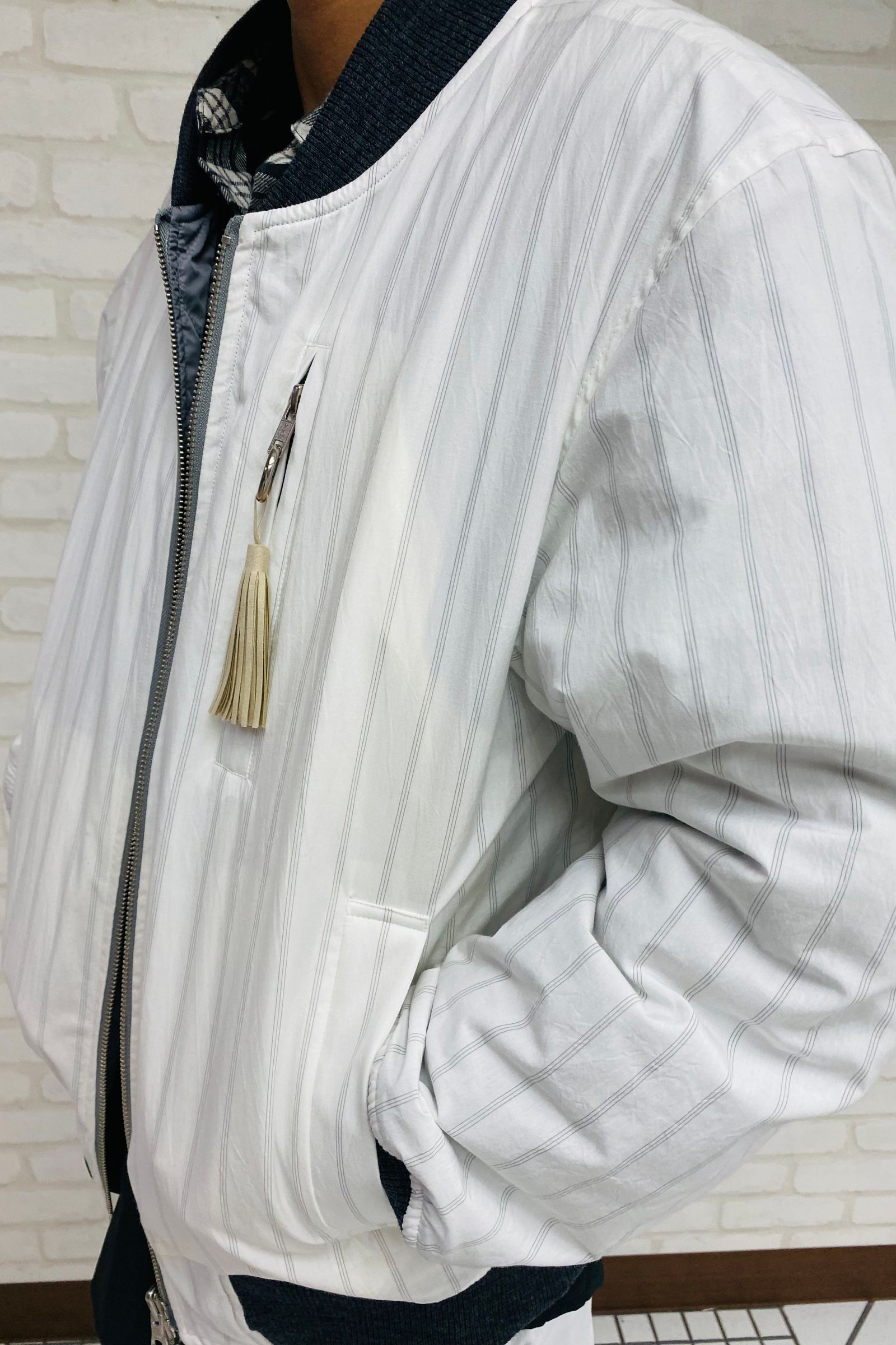リバーシブルブルゾン キルティング×ストライププリント WhiteGray 71MICHAEL