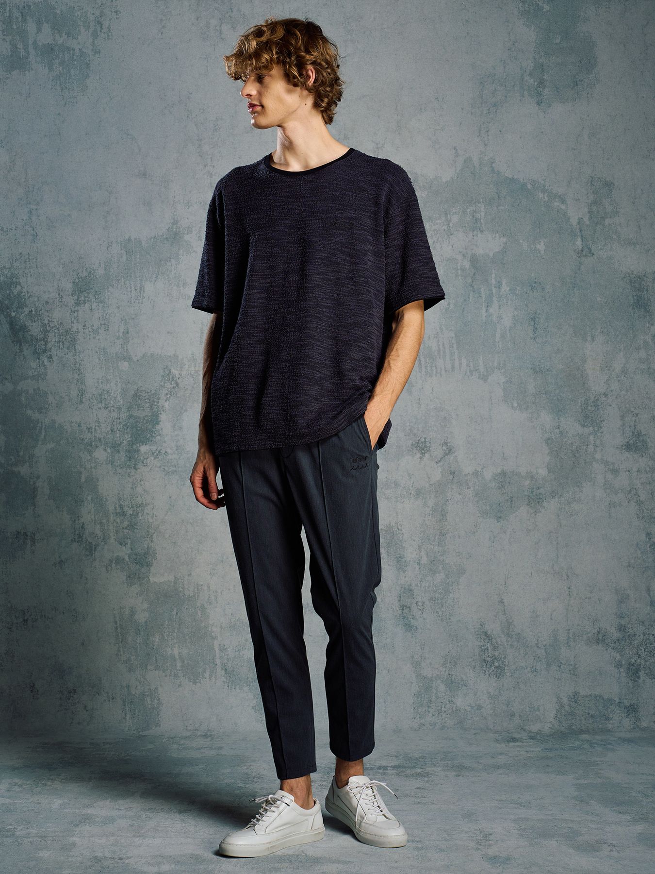 【予約品 1月25日(日) 締切】muta × wjk collection：knit jacquard relax S/S / ニットジャガード リラックスショートスリーブ / ブラック