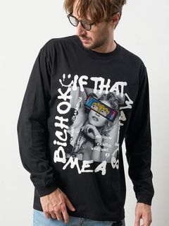 【予約品】 5.6ozコットン天竺 MADGEシークインLS Tシャツ / ブラック 【STUD MUFFIN(スタッドマフィン)】