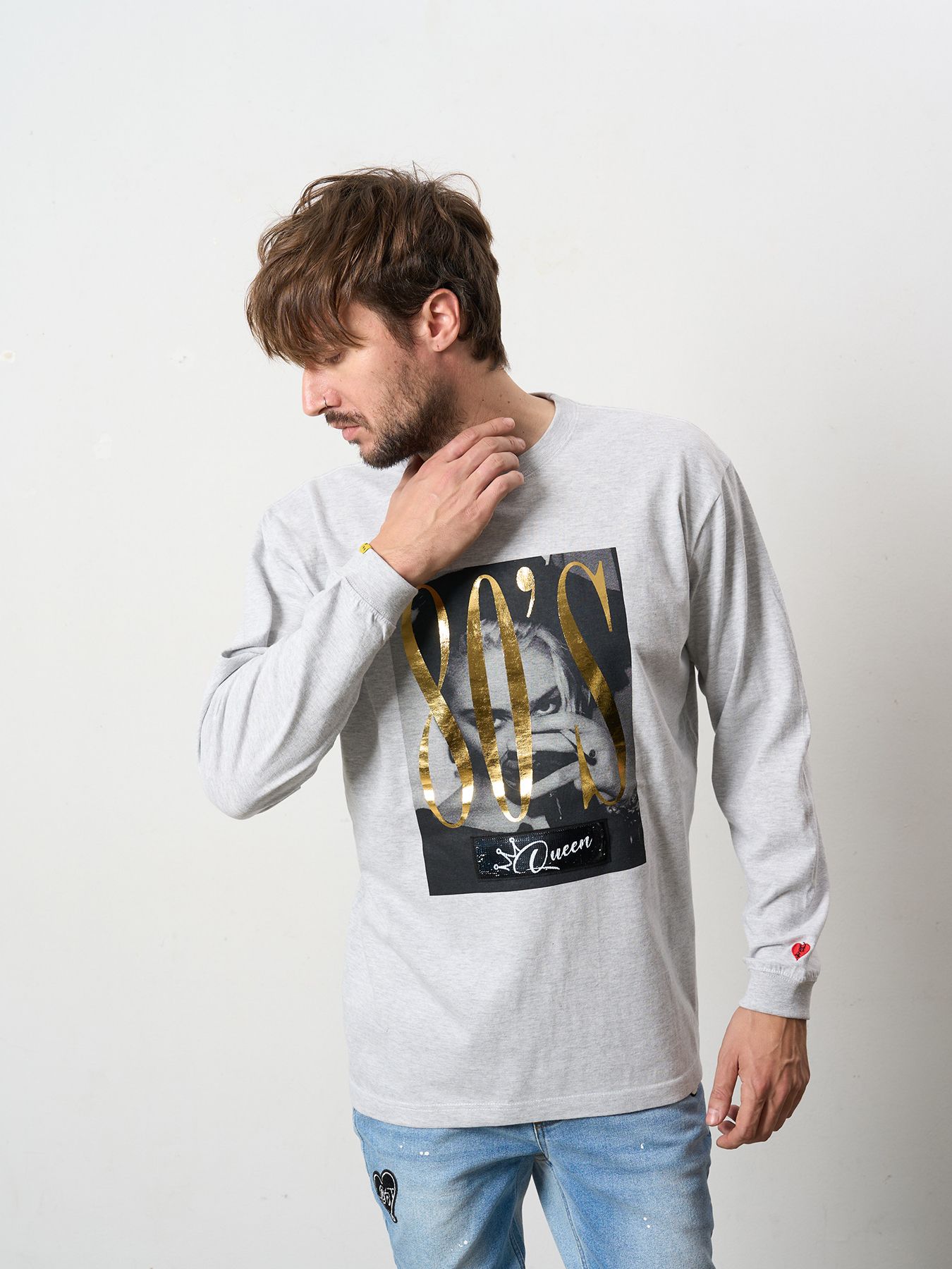 【予約品 5月8日(木) AM10時 締切】 5.6ozコットン天竺 80S QUEEN シークインLS Tシャツ / アッシュ
