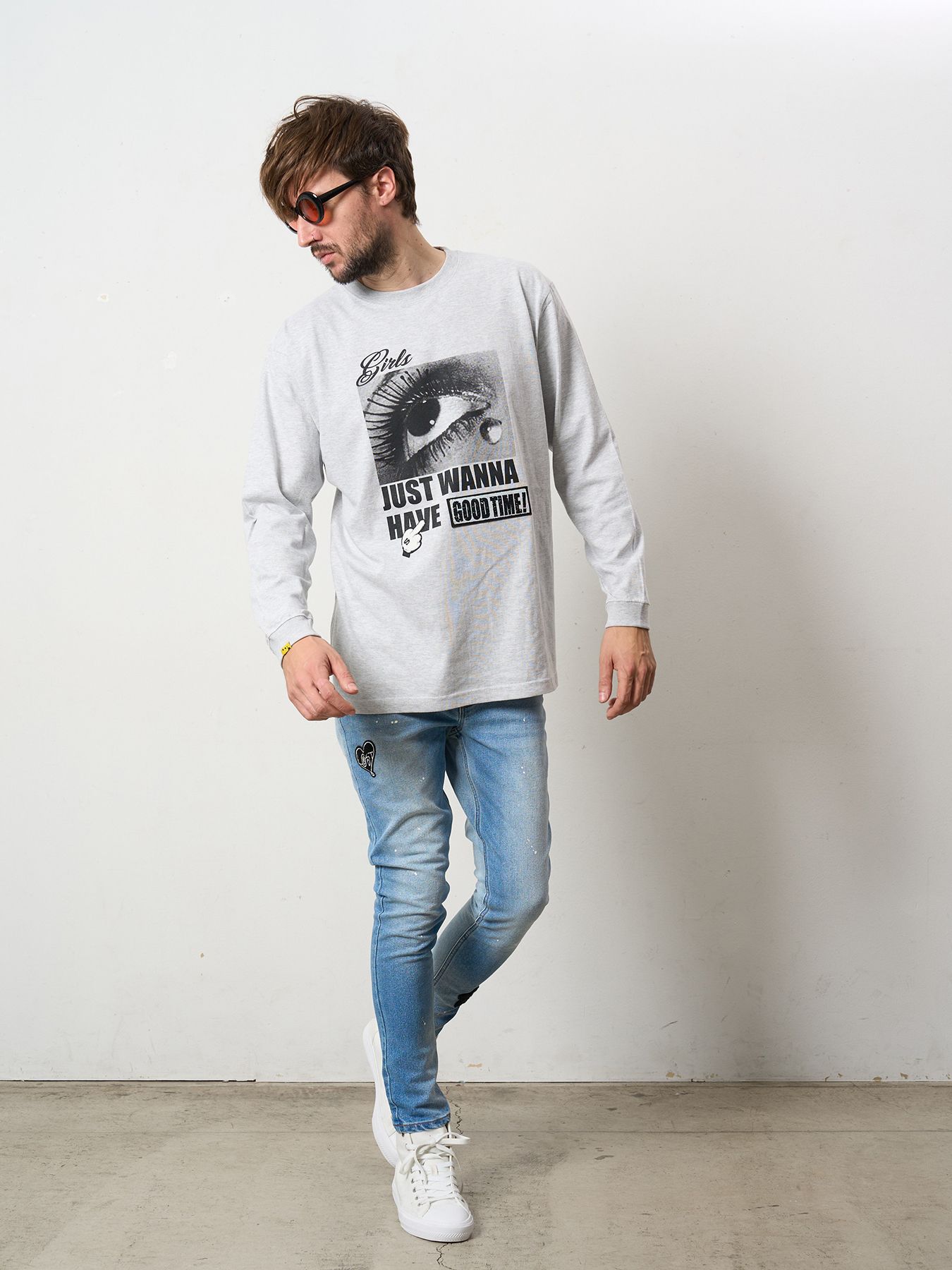 【予約品 5月8日(木) AM10時 締切】 5.6ozコットン天竺JUST WANNA HAVE FUNSシークイン LS Tシャツ / アッシュ