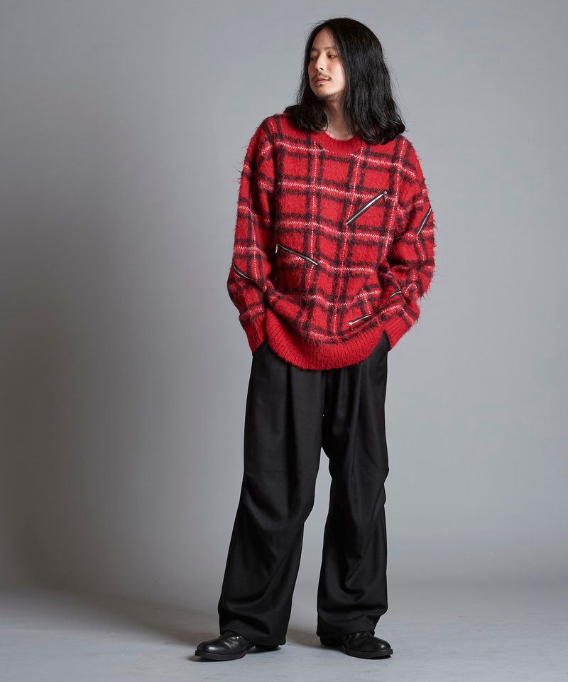 ZIPチェックニットBIG-PO  RED 【NO ID.】