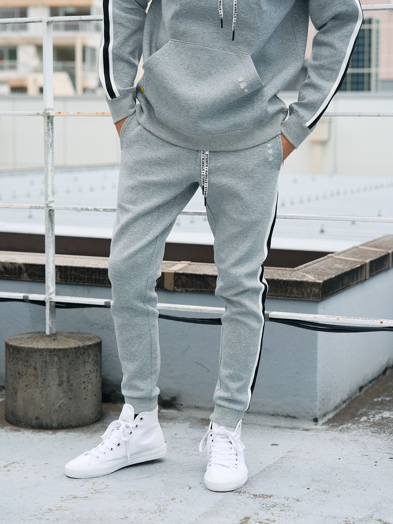 【予約品 5月8日(木) AM10時 締切】 T-Rストレッチポンチ スターノルディックフロッキー ラインリブパンツ / M.グレー