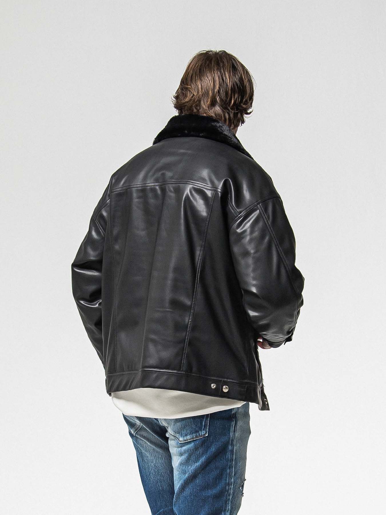【予約品 8月31日(日) 締切】LEATHER FUR OVER G / レザーファーオーバーGジャケット / ブラック