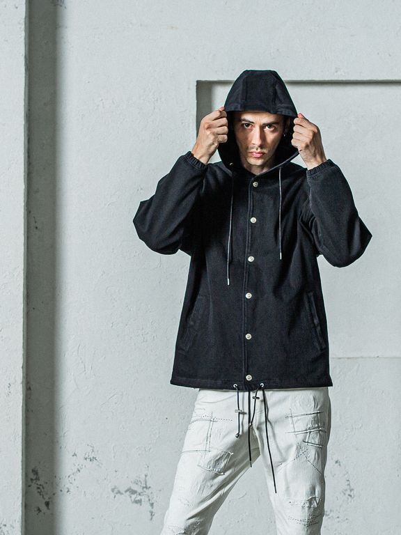 《予約11月17日19時締め》 DENIM JERSEY  coach hoodie / ジャケットパーカー / ブラック