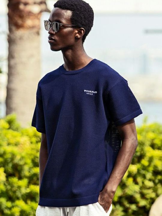 メッシュニット半袖Tシャツ / ネイビー