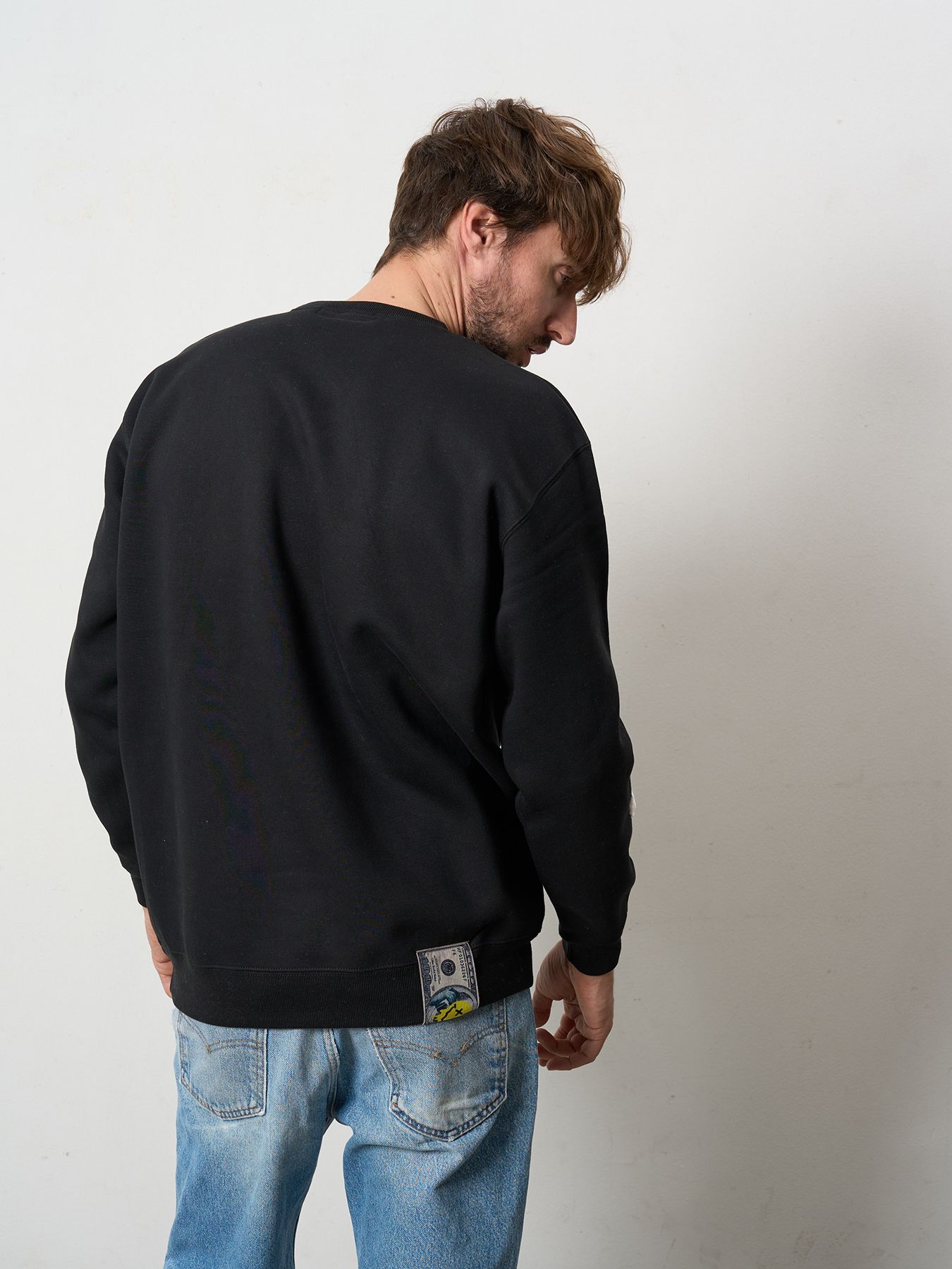 【予約品 5月8日(木) AM10時 締切】 TC裏毛起毛 YOU GOT THIS マルチパッチワークスウェットシャツ / ブラック