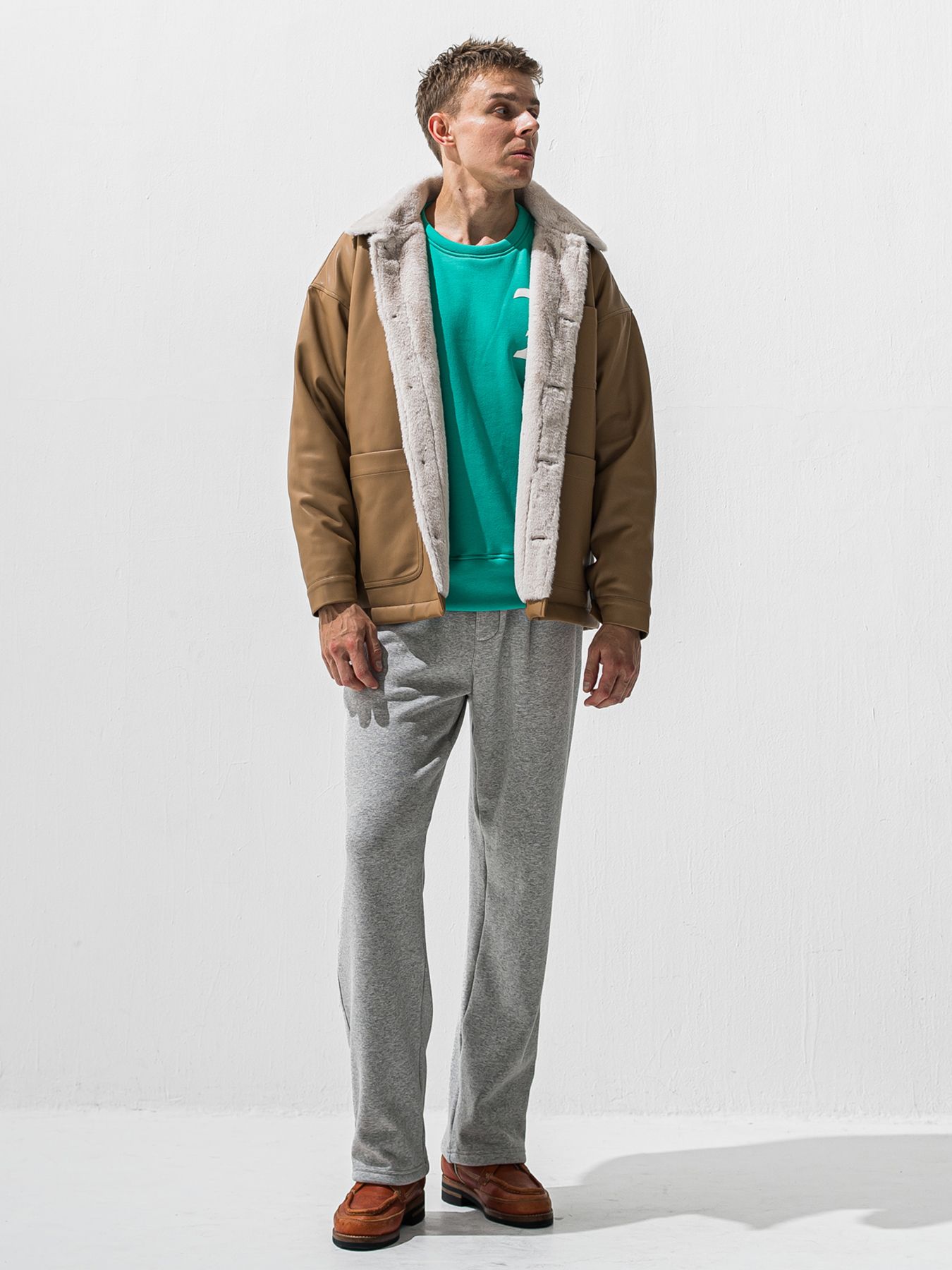 【予約品 9月6日(日) 締切】LEATHER FUR COVERALL / レザー ファー カバーオール / ベージュ