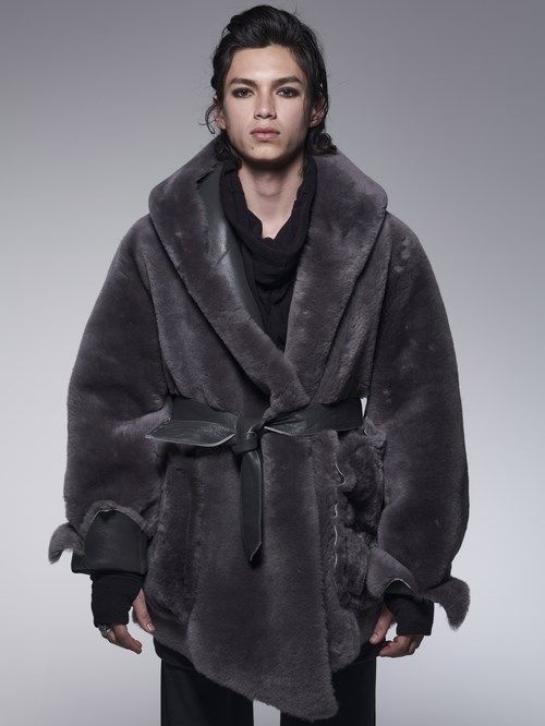 《予約品》 ShawlHoodMoutonCoat / リバーシブルムートンコート / グレー 【kiryuyrik】 11月以降入荷予定