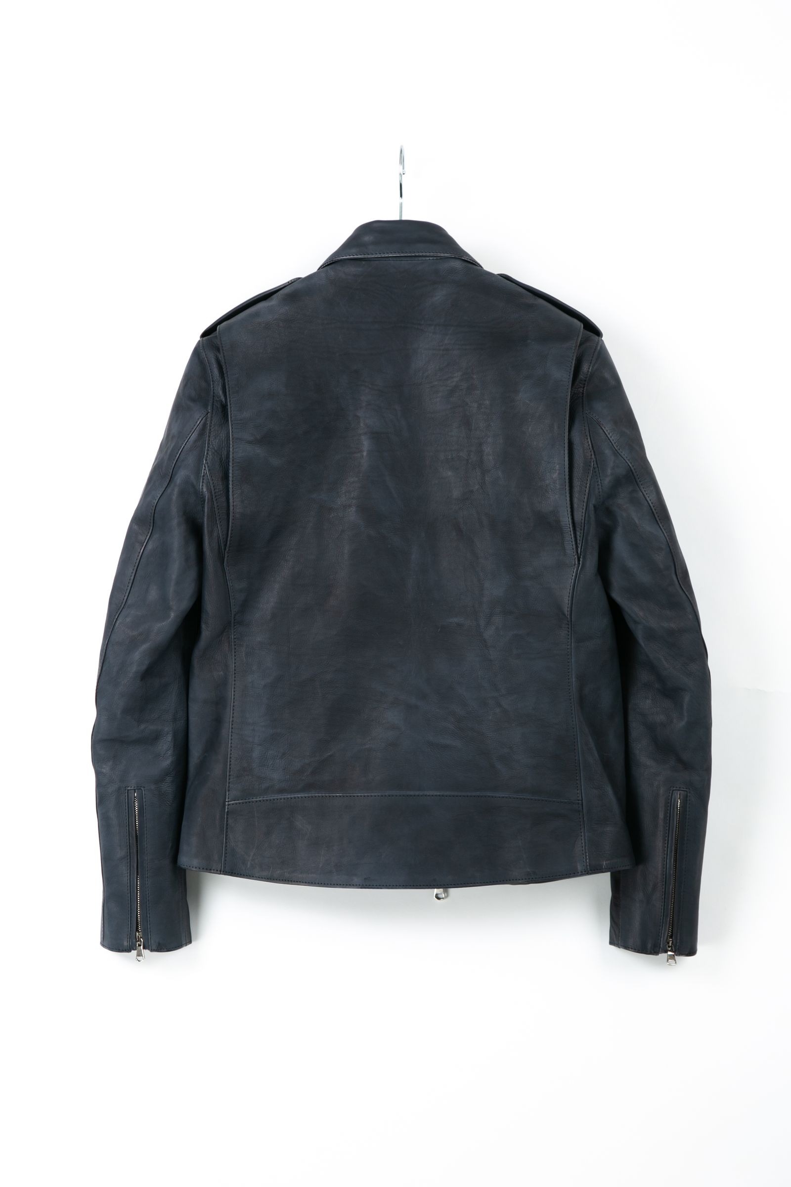 《予約品》 フルタンニン鞣し ジャパンカーフスキン 燃焼製品染め ダブルライダース JOEY / GUNBLUE 【STRUM】 9月下~10月上旬入荷予定