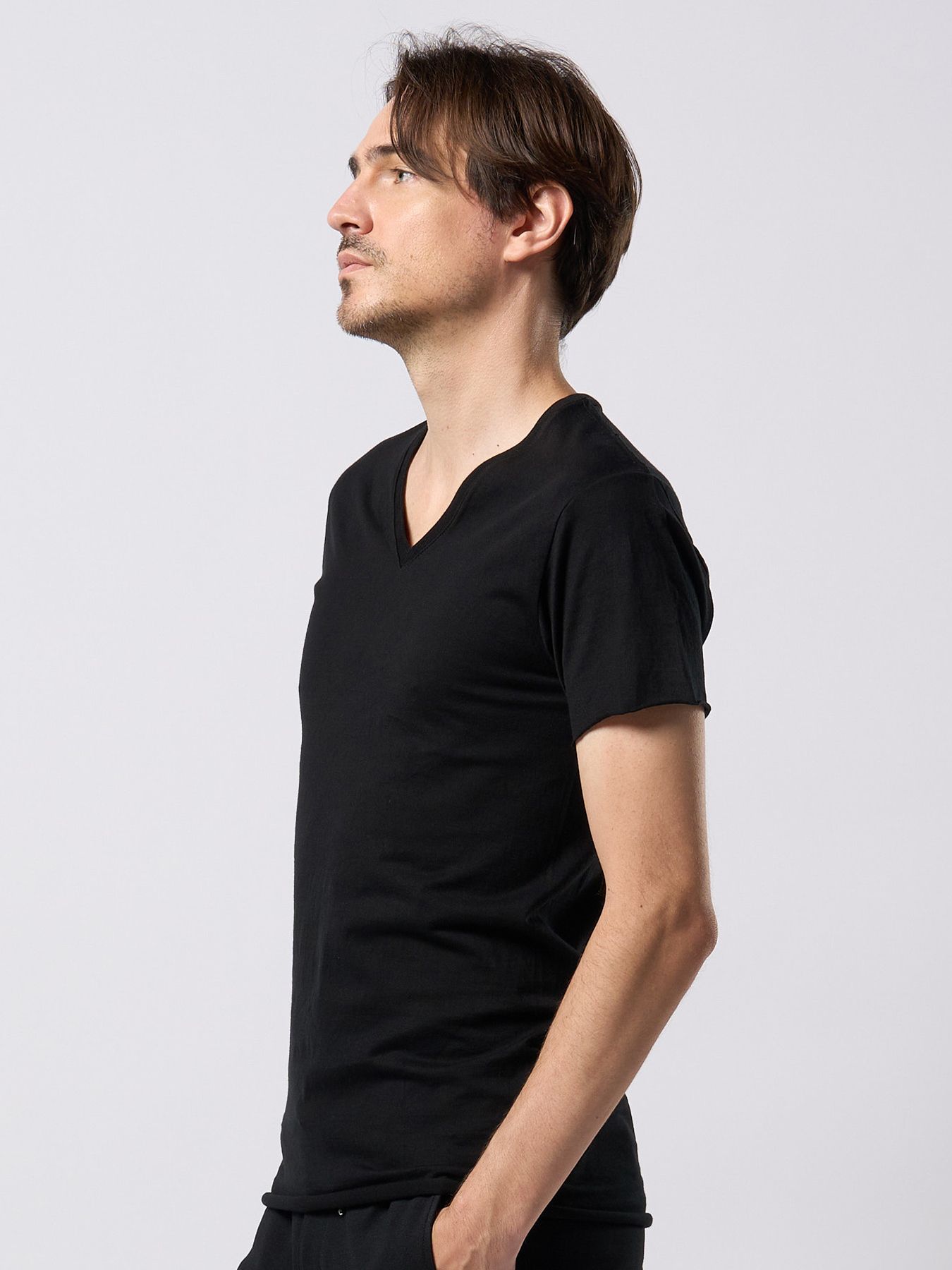 【予約品 9月23日(火) 締切】cut-off V-neck S/S / カットオフ Vネック ショートスリーブ / ディープブラック
