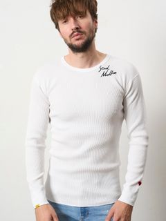【予約品 5月8日(木) AM10時 締切】 ヘビーコットンワッフル ロゴ＆ハート刺繍 LS サーマル / ホワイト