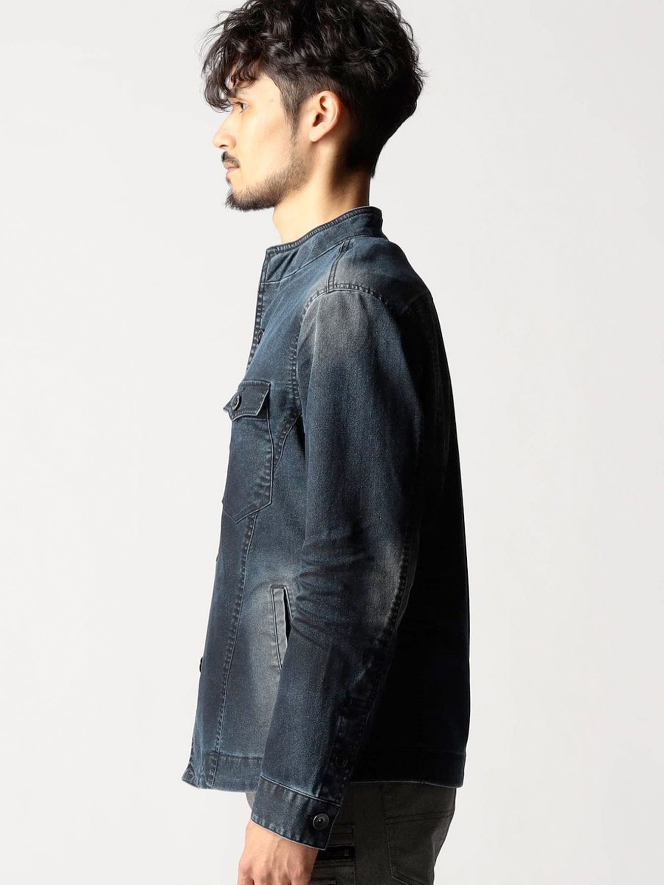 ショートスタンドカラー ブルゾン / インディゴ ブラックコーティング 【NICOLE CLUB FOR MEN】