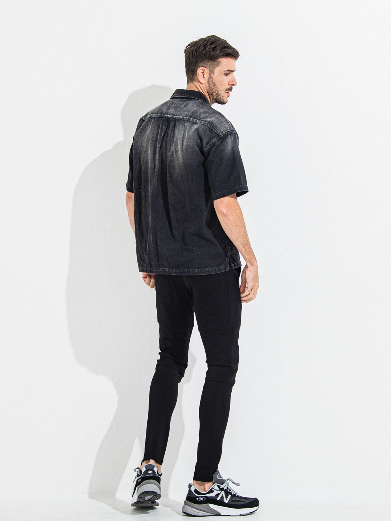 【予約品 】ZACK HALF DENIM SHIRT / ザックハーフスリーブデニムシャツ / ブラックプリント