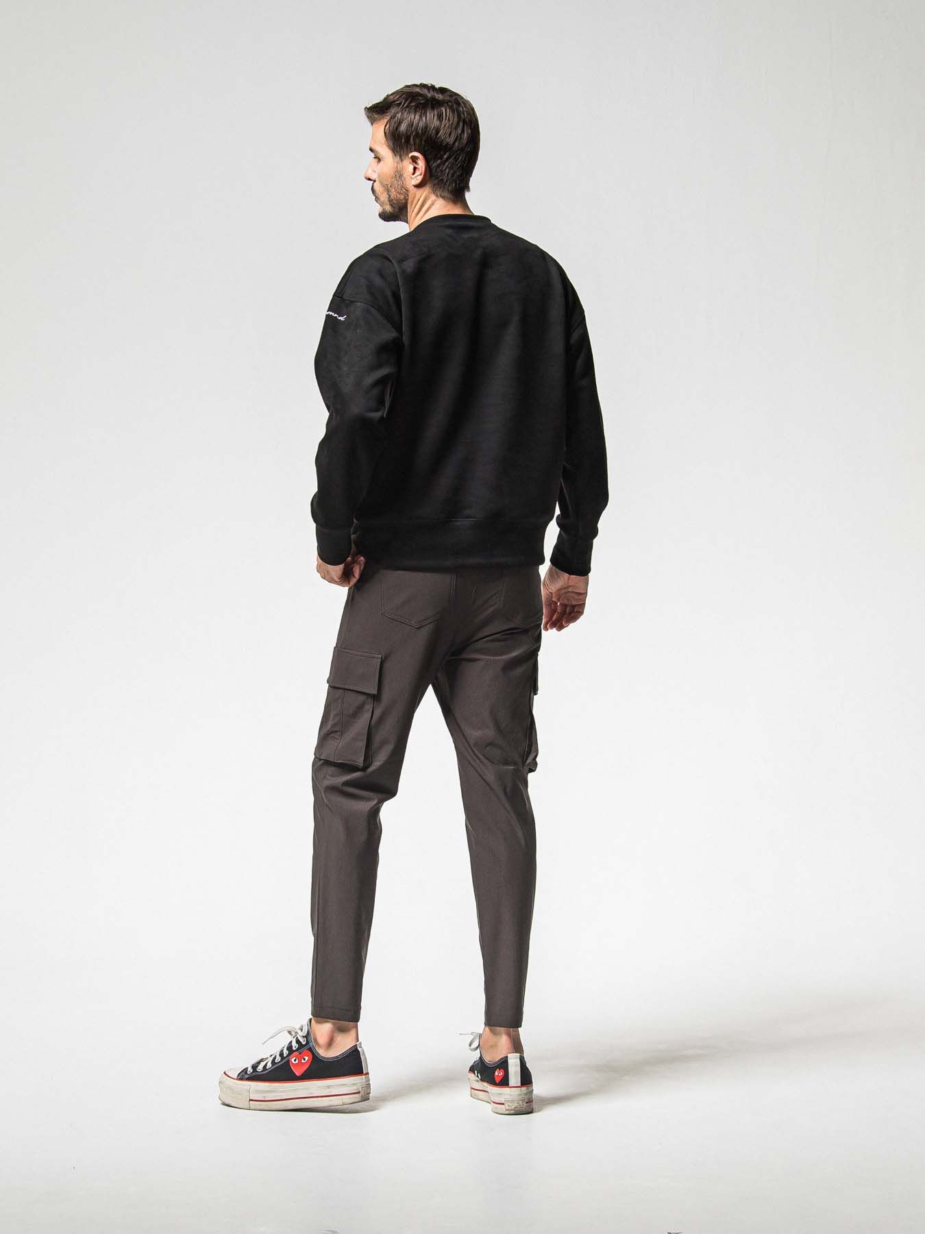 【予約品 8月31日(日) 締切】SUEDE DROP TRAINER / スウェード ドロップショルダートレーナー / ブラック