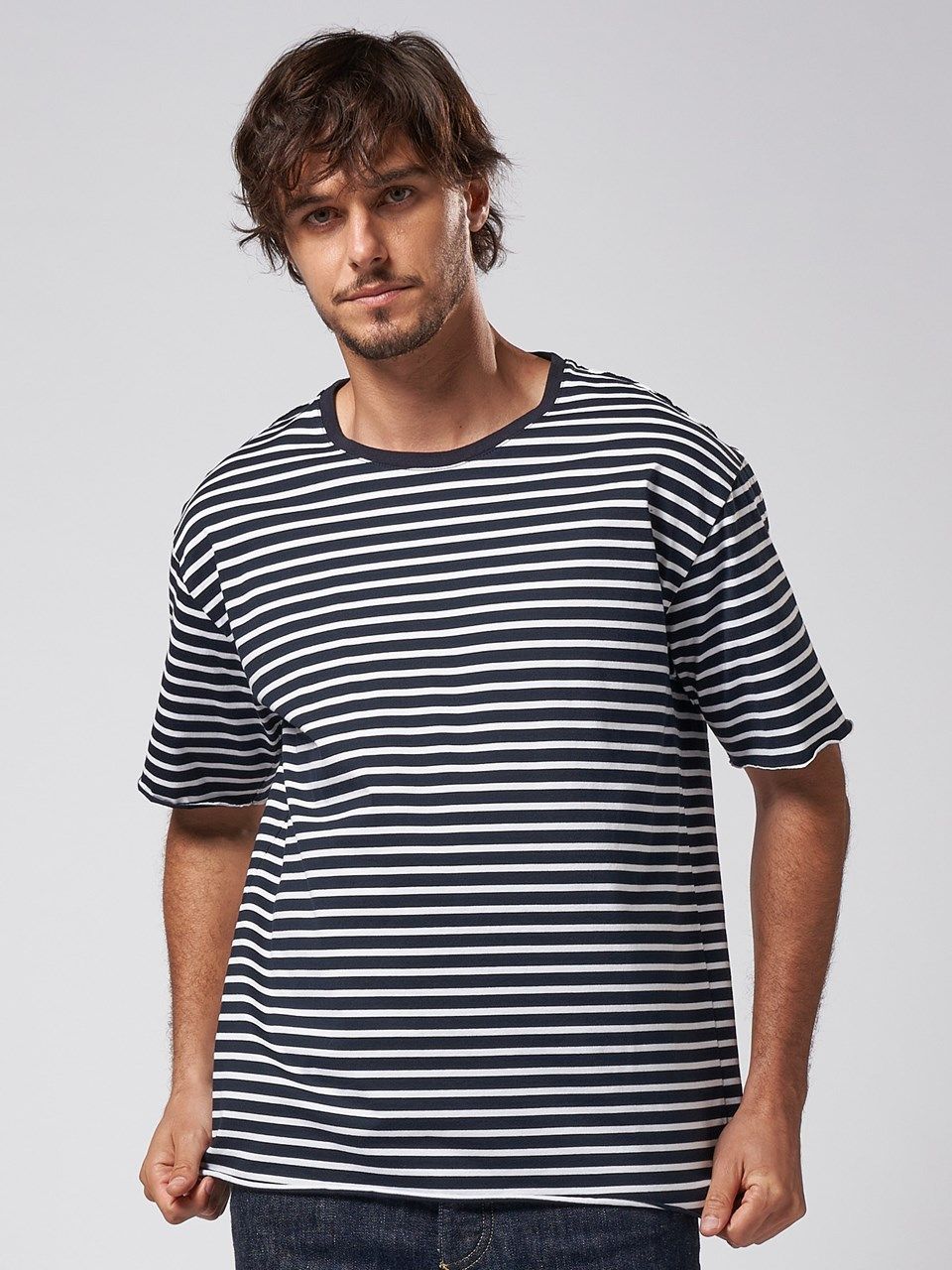 《予約品》 wide cut-off border S/S / ボーダーTシャツ / ネイビー