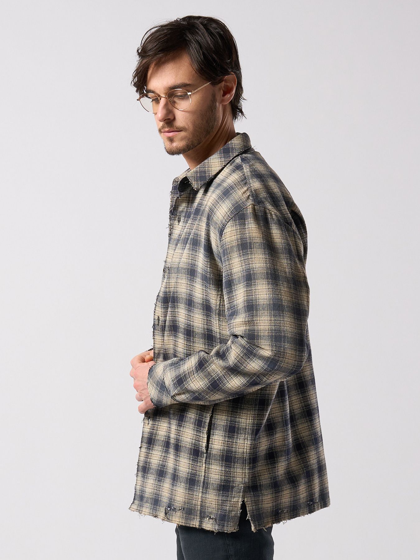 【予約品 4月19日(日) 18時締切】aging loose check shirt / エイジング ルーズ チェックシャツ / フェードブラック