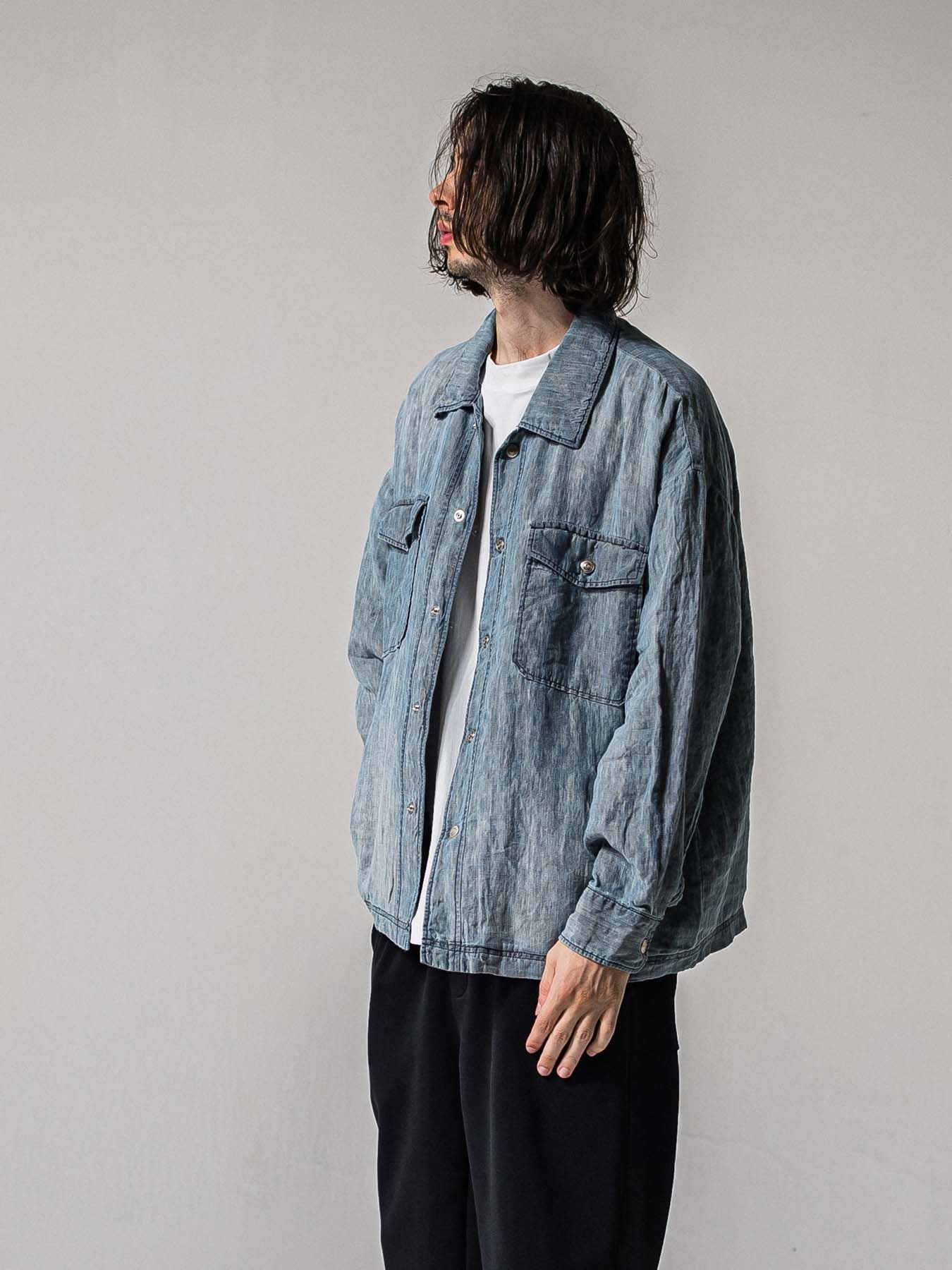 【予約品 11月16日(日) 締切】INDIGO LINE JACK SHIRTS / インディゴ リネン CPOジャケット / ライトインディゴ