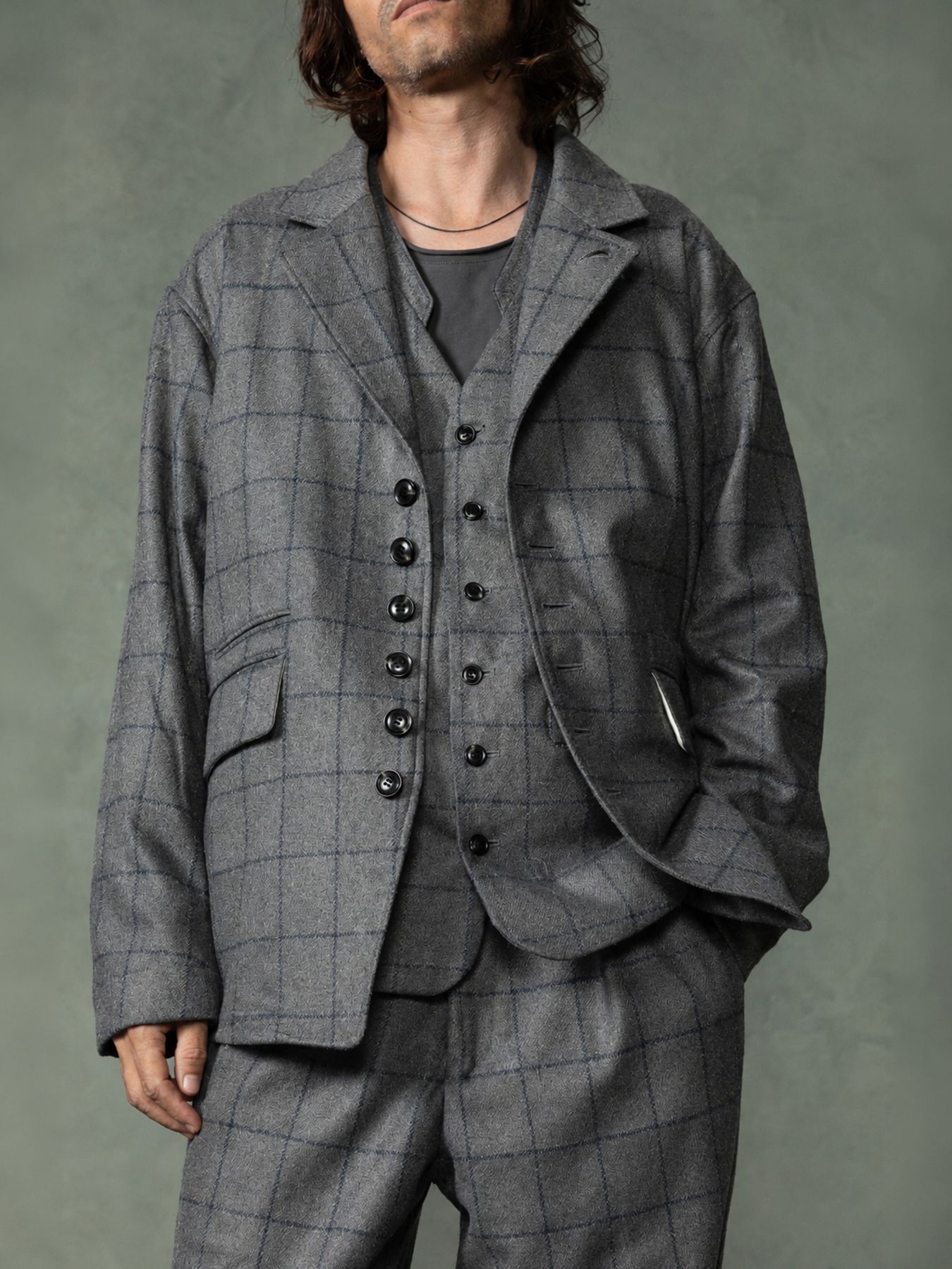 【予約品 7月5日(日) 締切】PEAK-JACKET windowpane / ウィンドーペイン ウールジャケット / グレーチェック