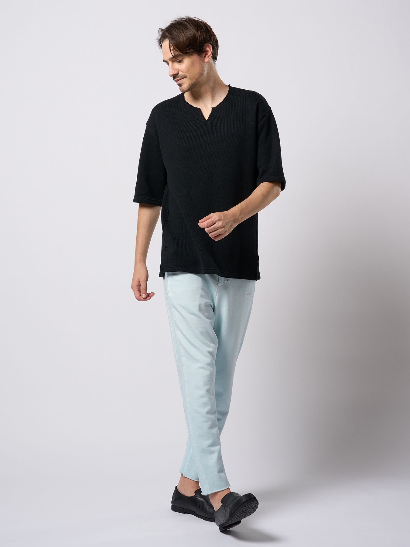 【予約品 9月23日(火) 締切】quarter-knit key neck H/S / クォーターニット キーネック ハーフスリーブ / ブラック