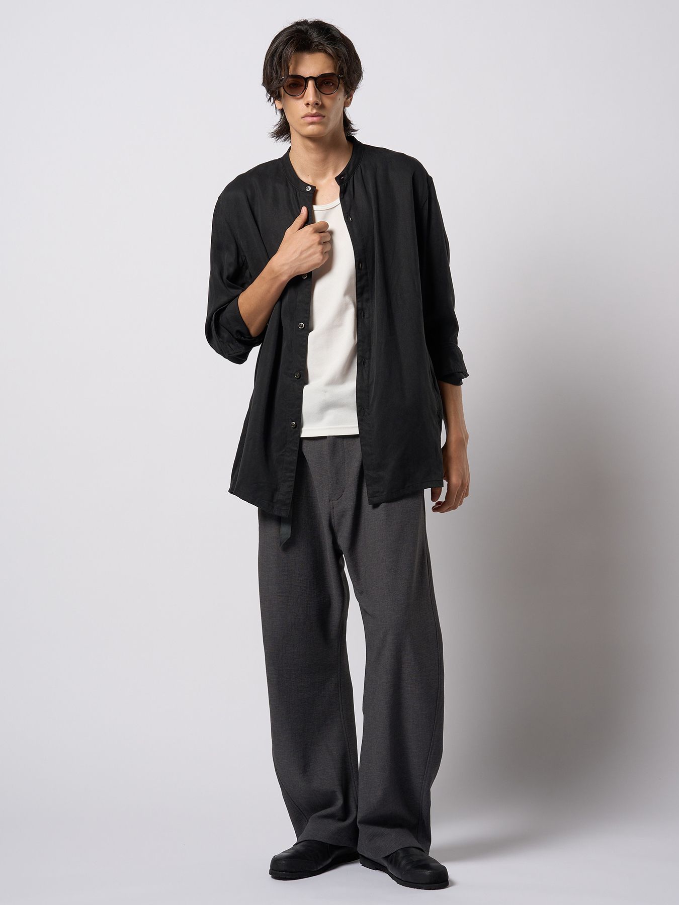 【予約品 9月23日(火) 締切】band collar shirt coat / バンドカラー シャツコート / ブラック