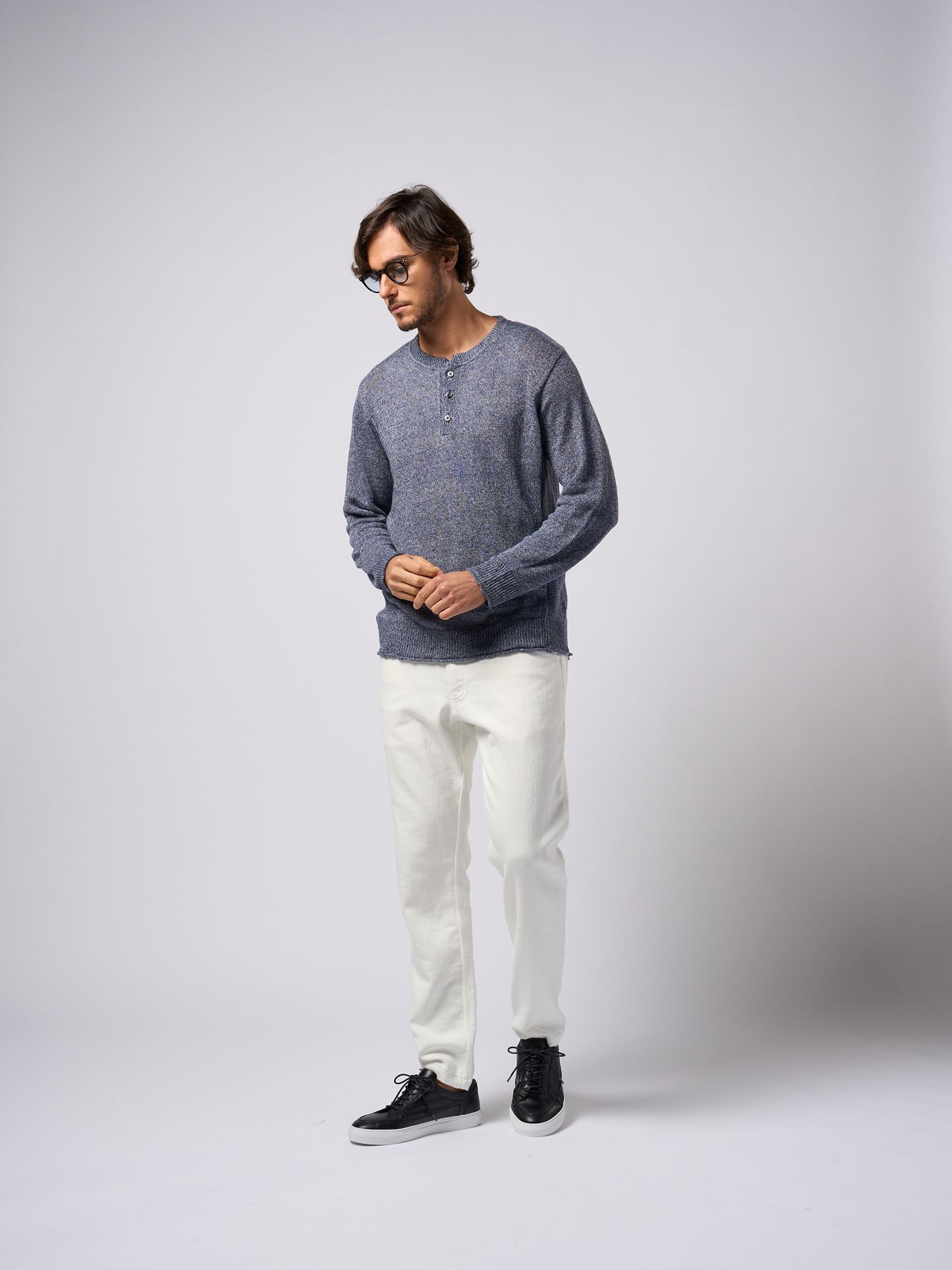 【予約品9月19日 10時締め】 linen henley knit / ヘンリーネックニット / ライトインディゴ